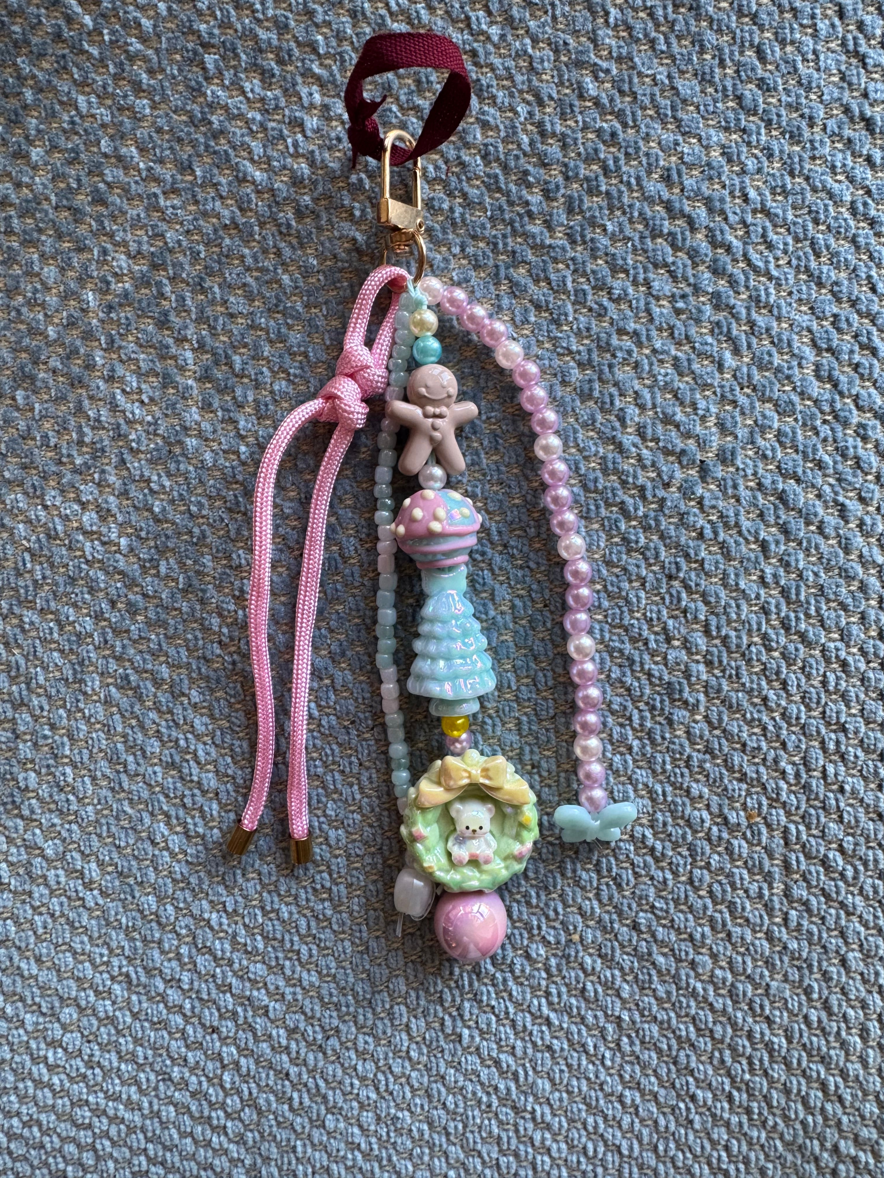 Sweet and Kind Bag Charm 3 bead strands - gingerbread man