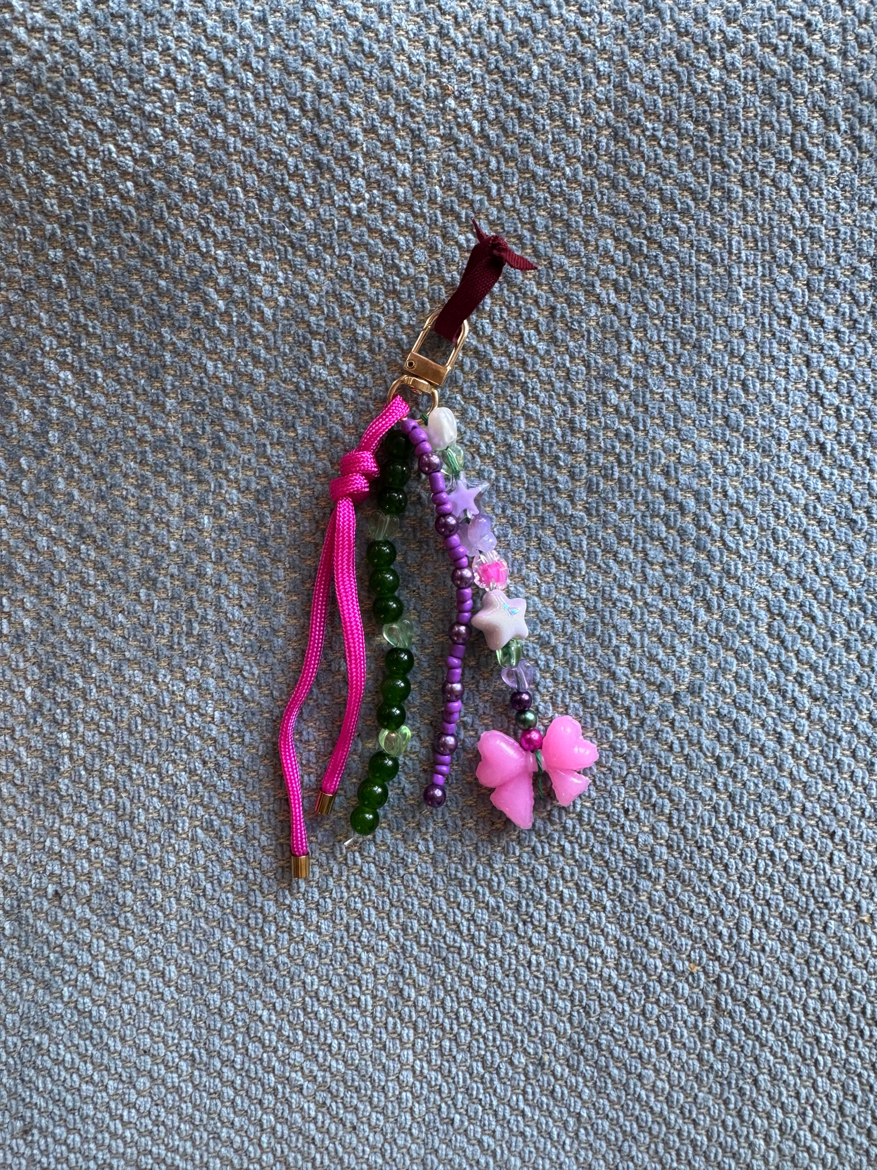 Sweet and Kind Bag Charm 3 bead strands - pink star and fuchsia cord