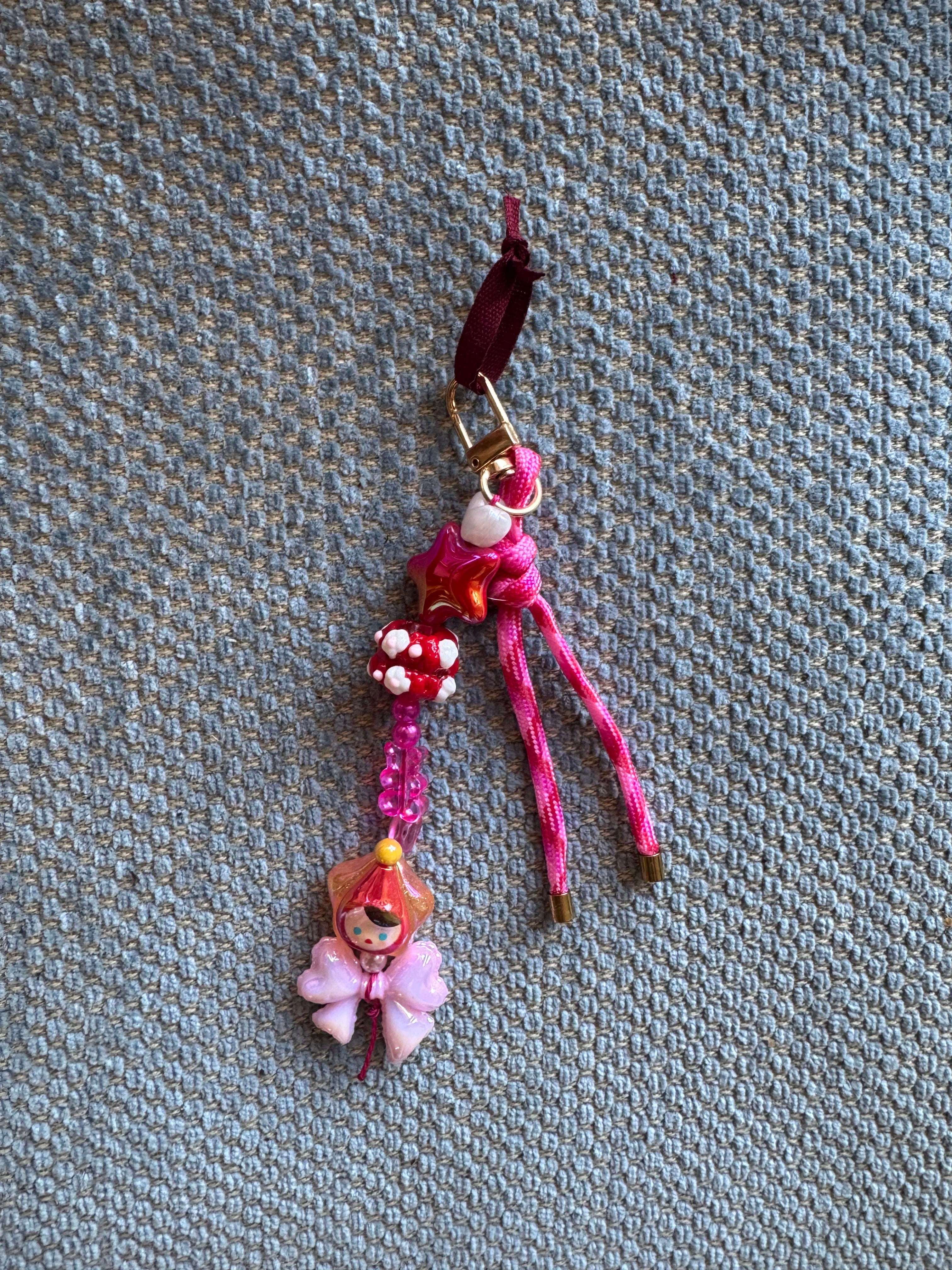 Sweet and Kind Bag Charm 1 bead strands - pink bow