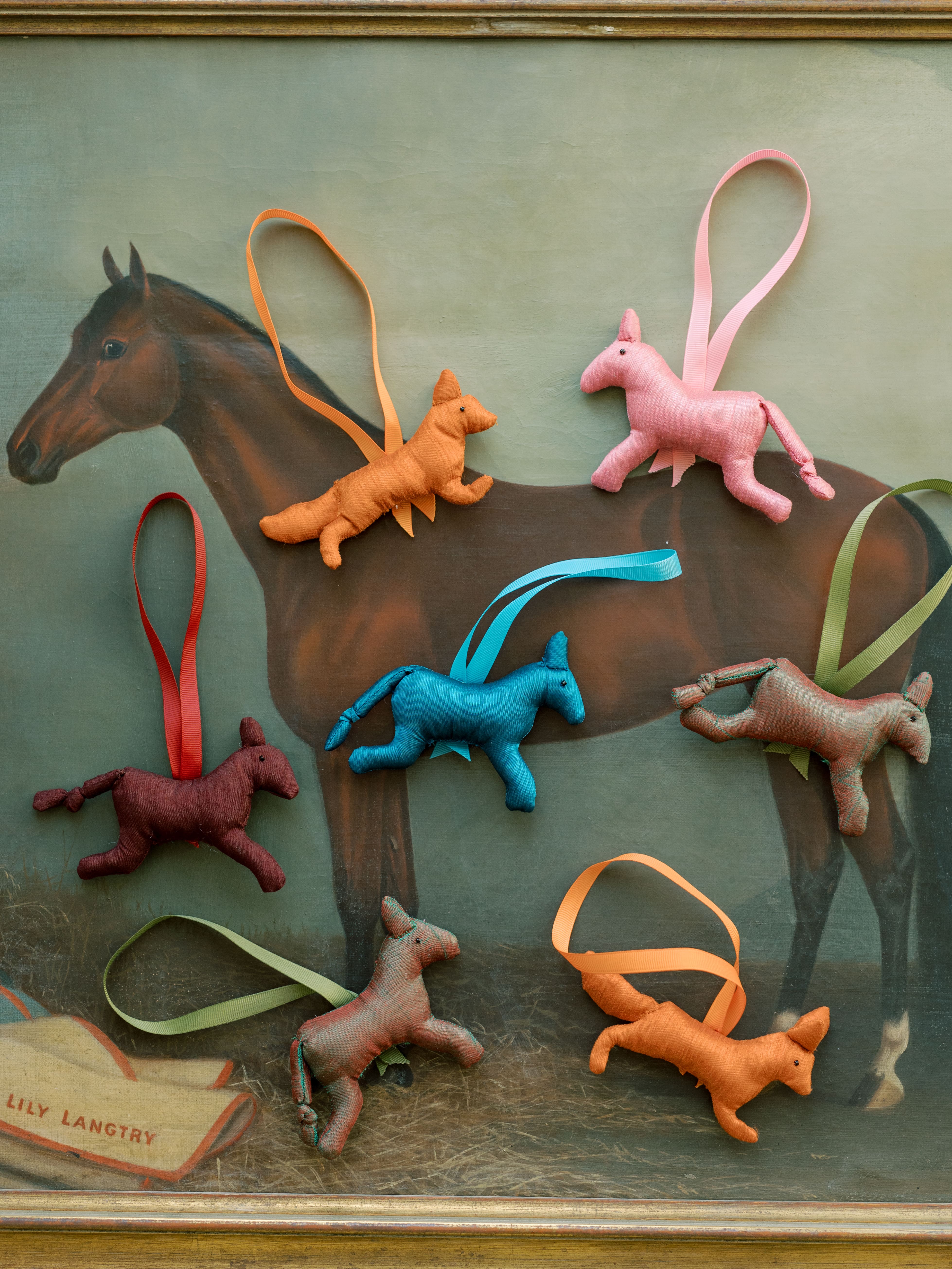 The ELS Silk Horse Keepsake Ornament - Olive/pink