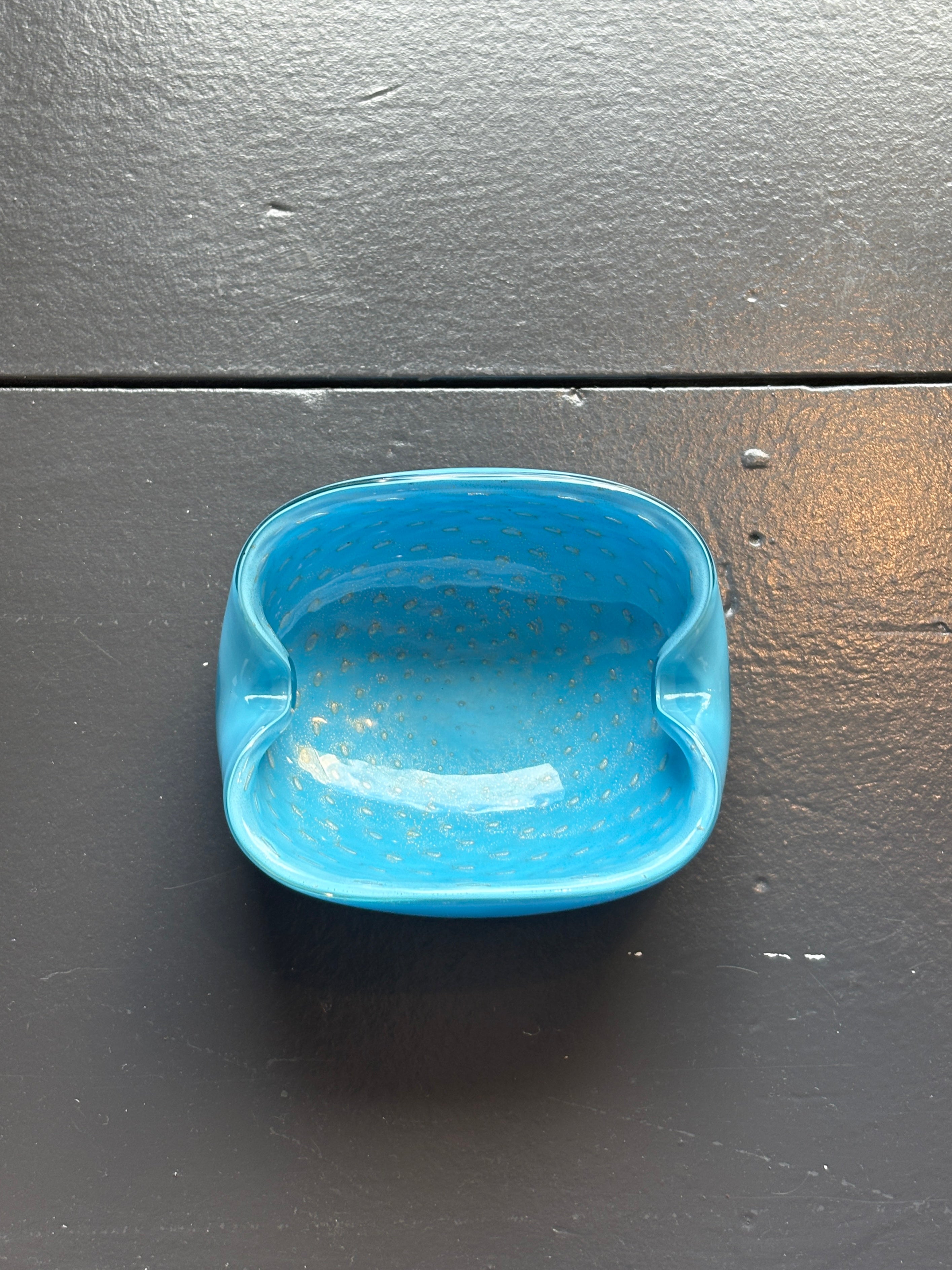 Murano Handblown Bullicante Glass Bowl - Blue