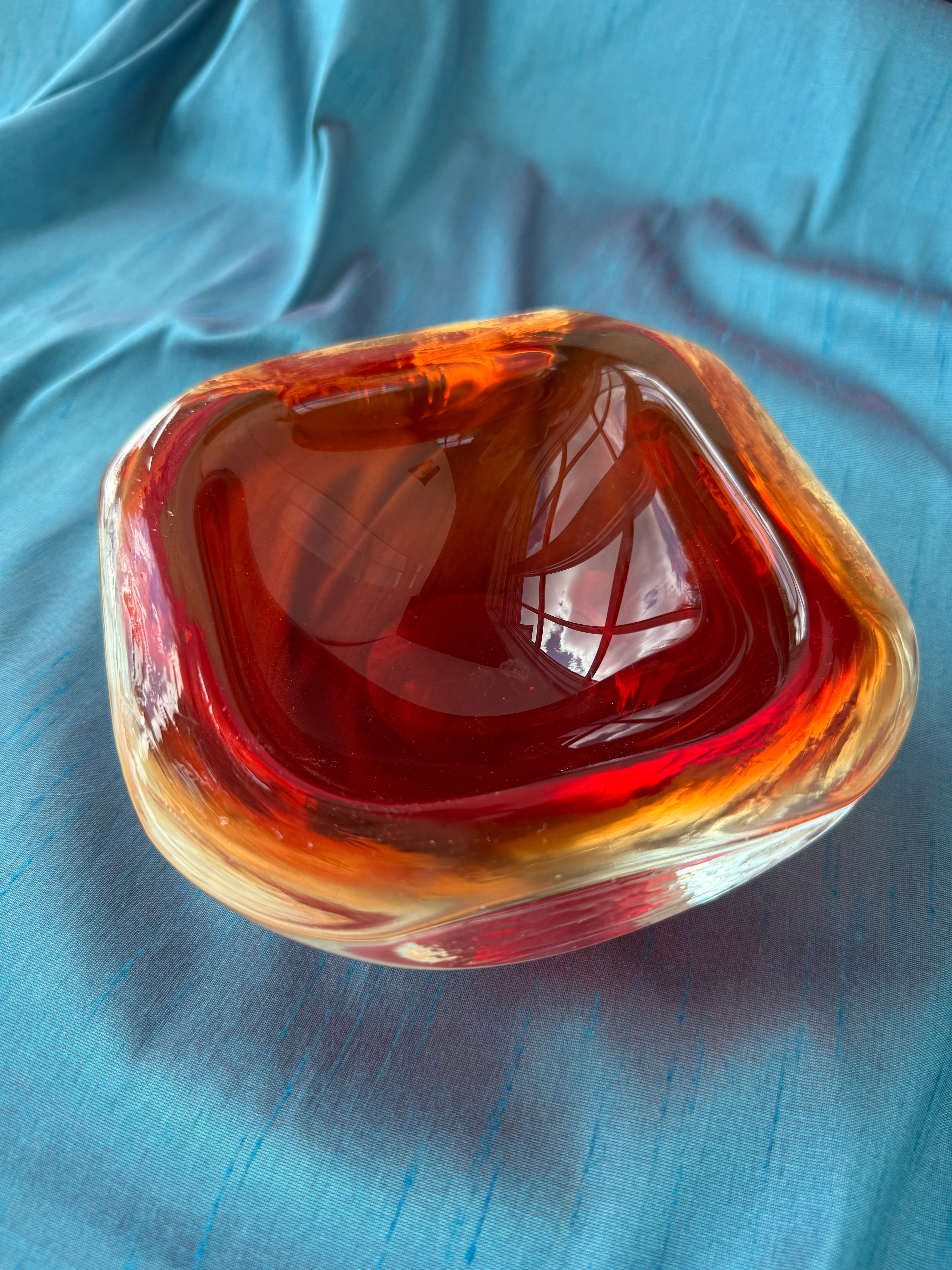 Murano Sommerso Handblown Glass Bowl - Amber