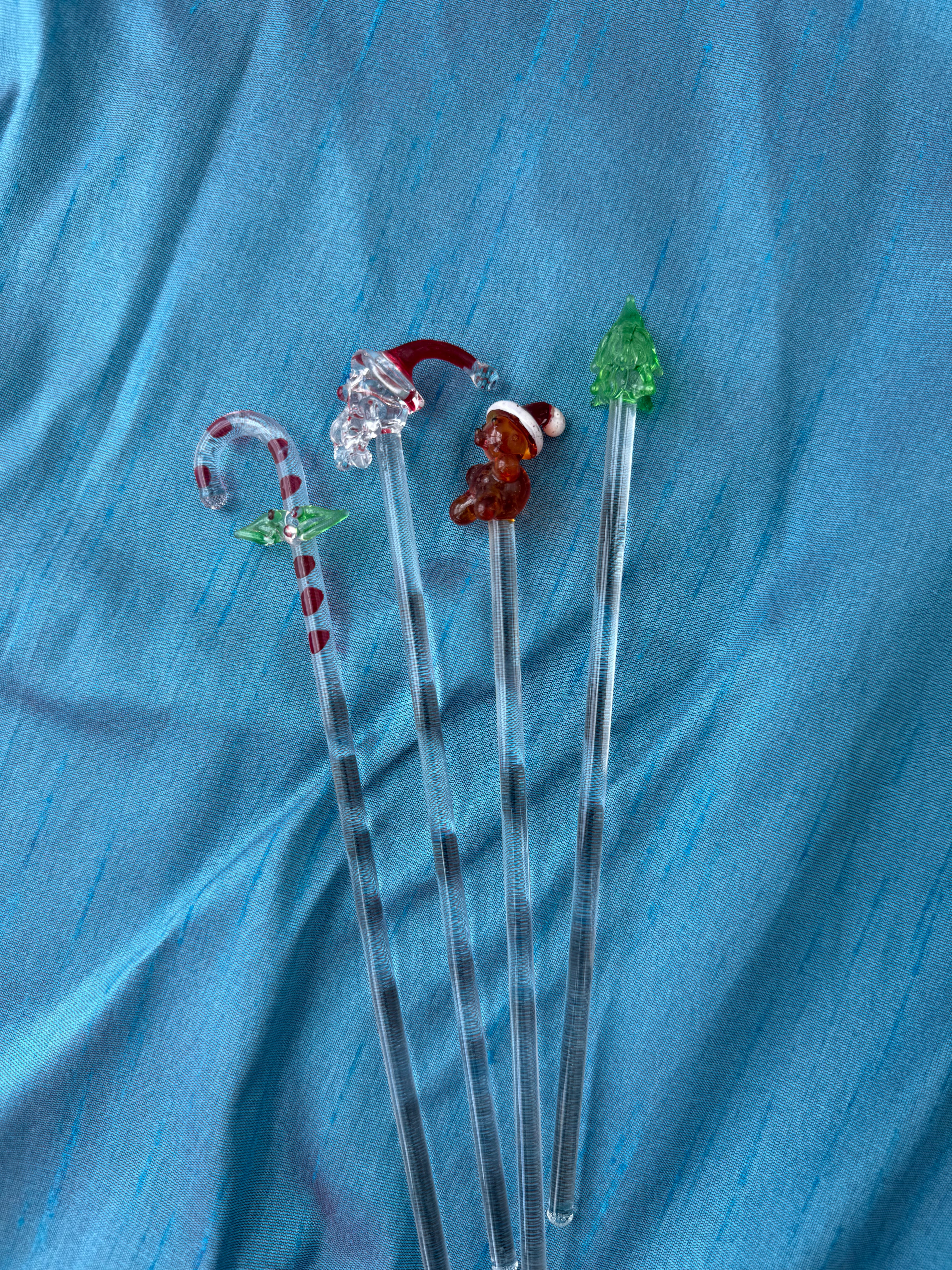 Blown Glass Christmas Themed Cocktail Stirrers - Set of 4