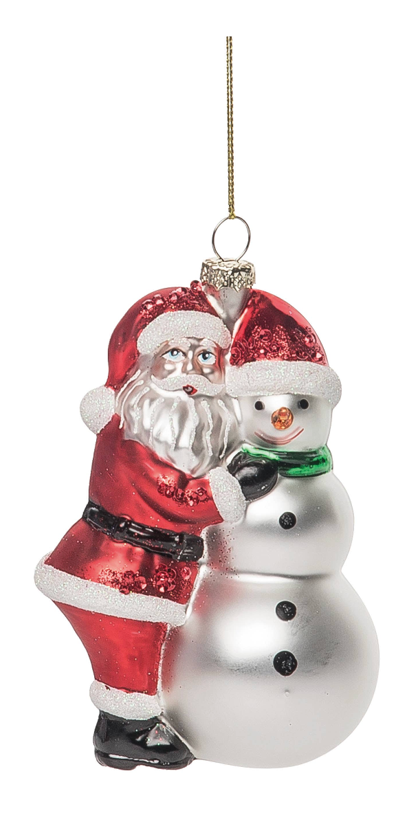 Christmas Glass Santa with Snowman Gift Ornament Glass