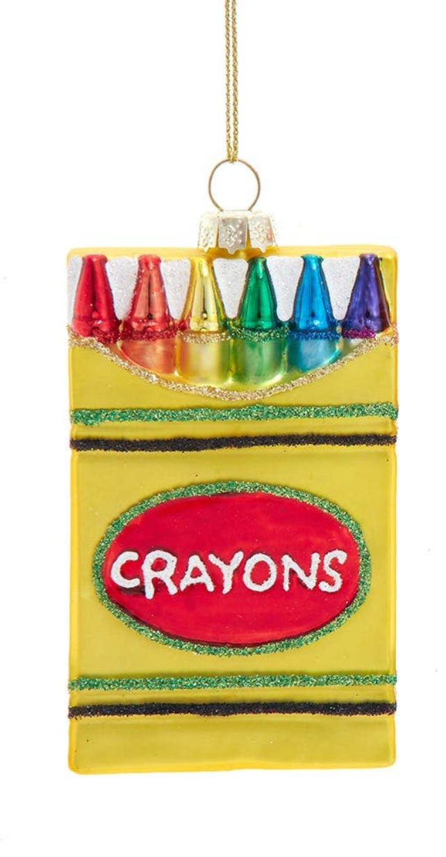 Glass Crayon Box Ornament - Yellow