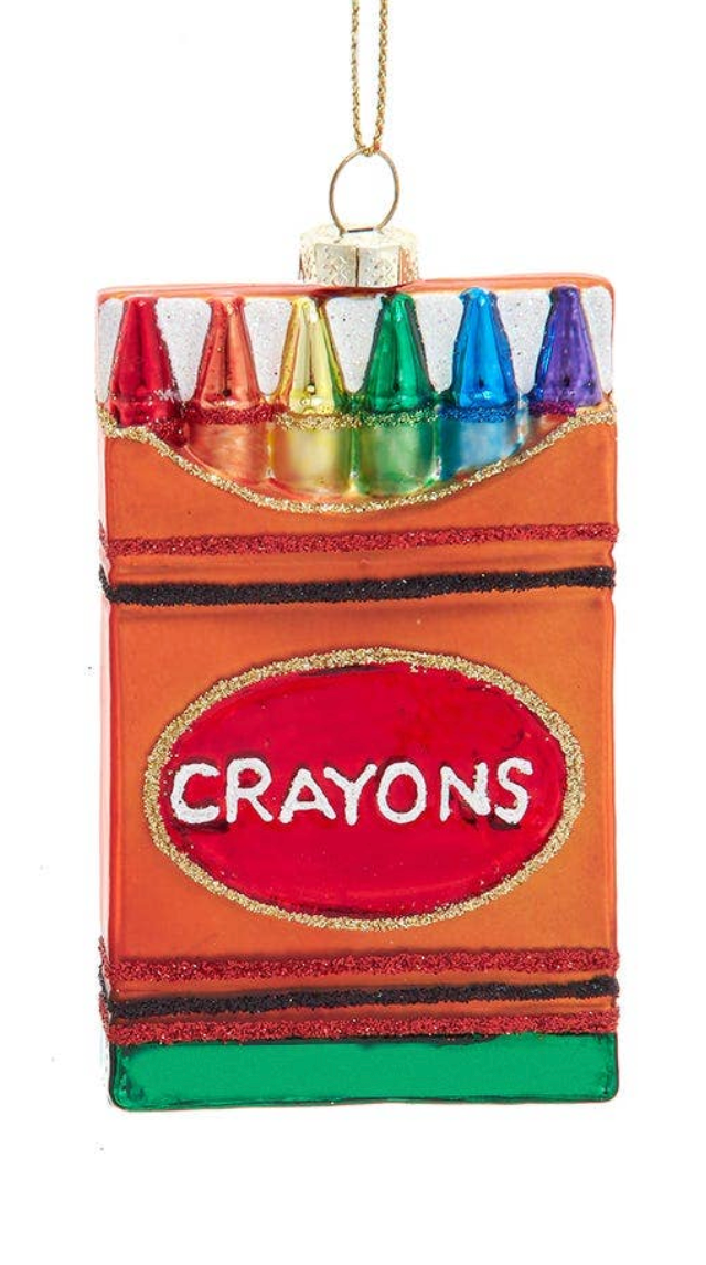 Glass Crayon Box Ornament - Orange