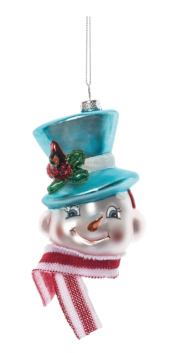 Christmas Glass Vintage Snowman Head Ornament - Blue