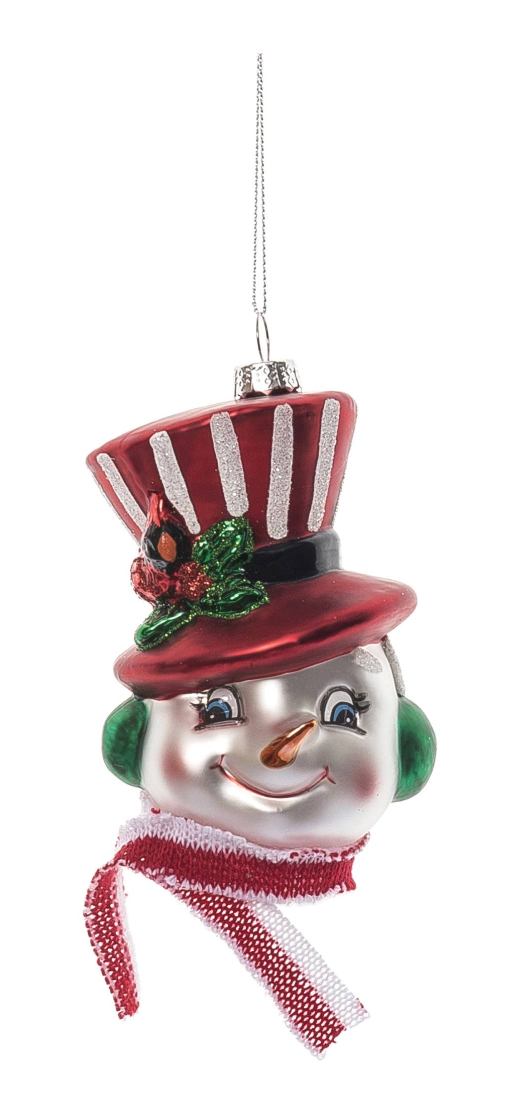 Christmas Glass Vintage Snowman Head Ornament - Red