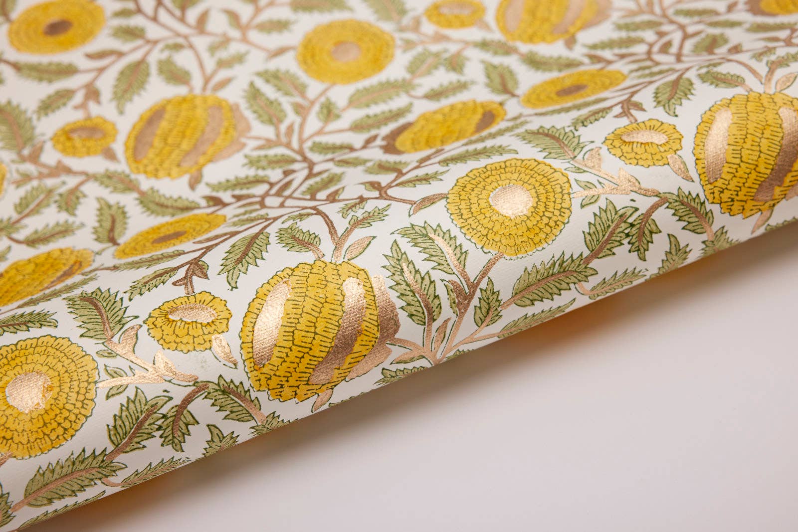 Block Printed Wrapping Paper Sheets -Marigold Glitz Sunshine