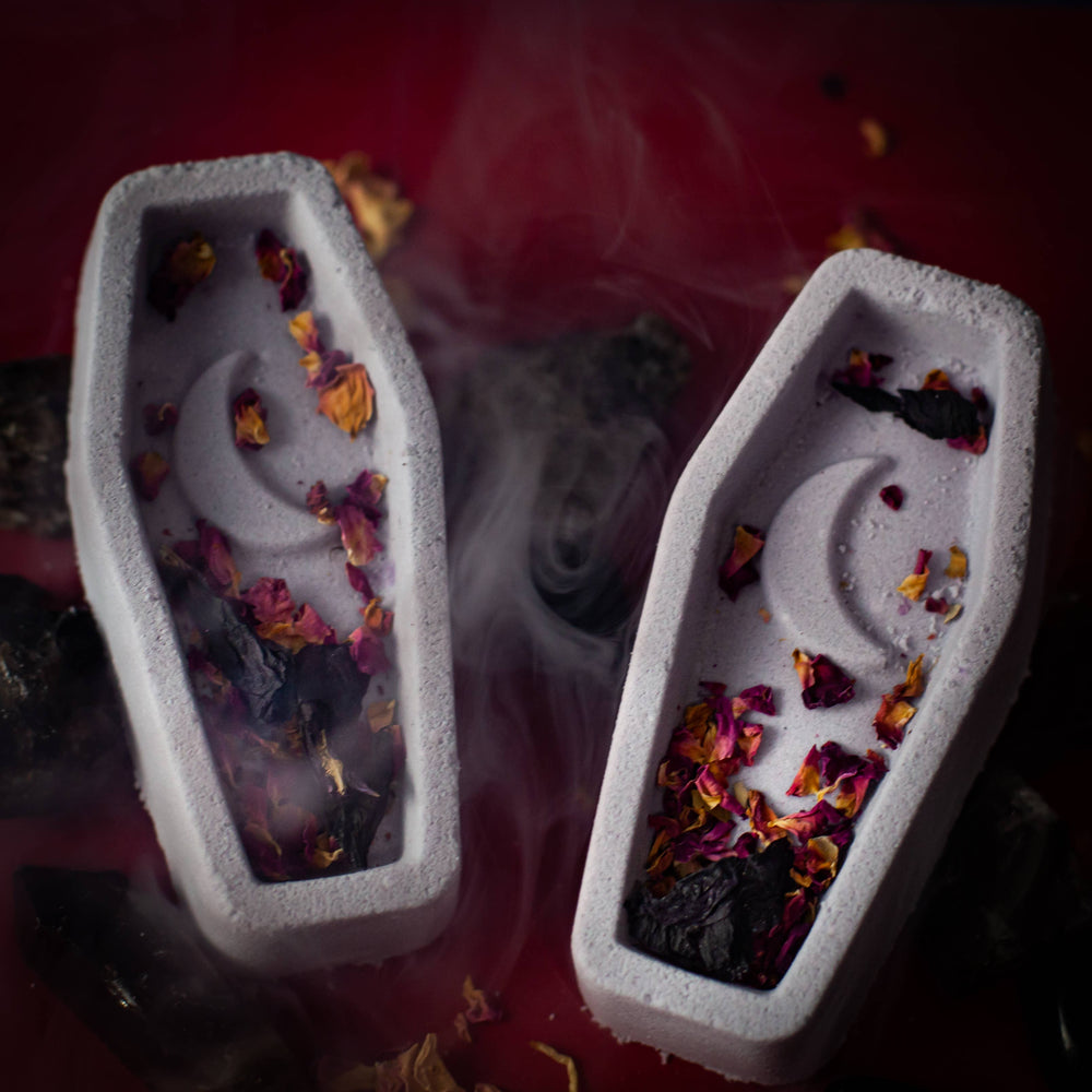 Halloween Coffin Crystal Bath Bomb, Moon Bed of Roses