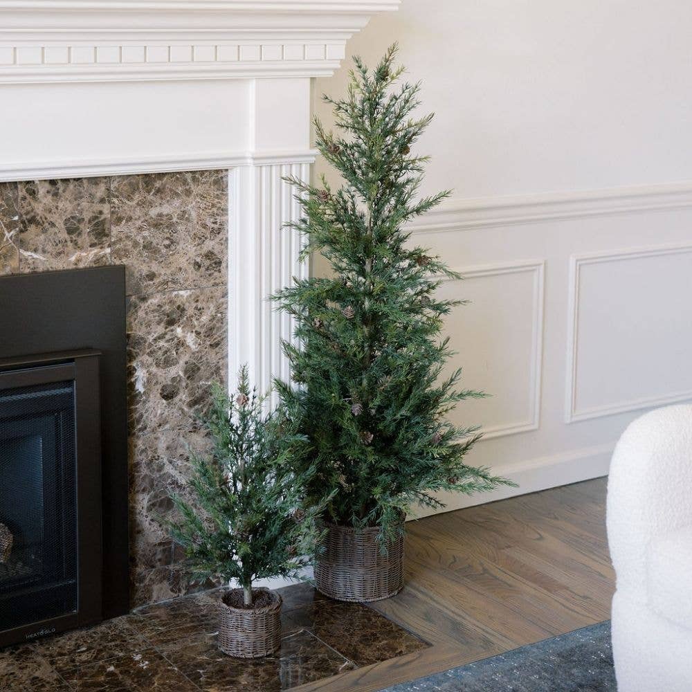 Holiday Faux Pine Tree Set of 2, Basket, 2 ft