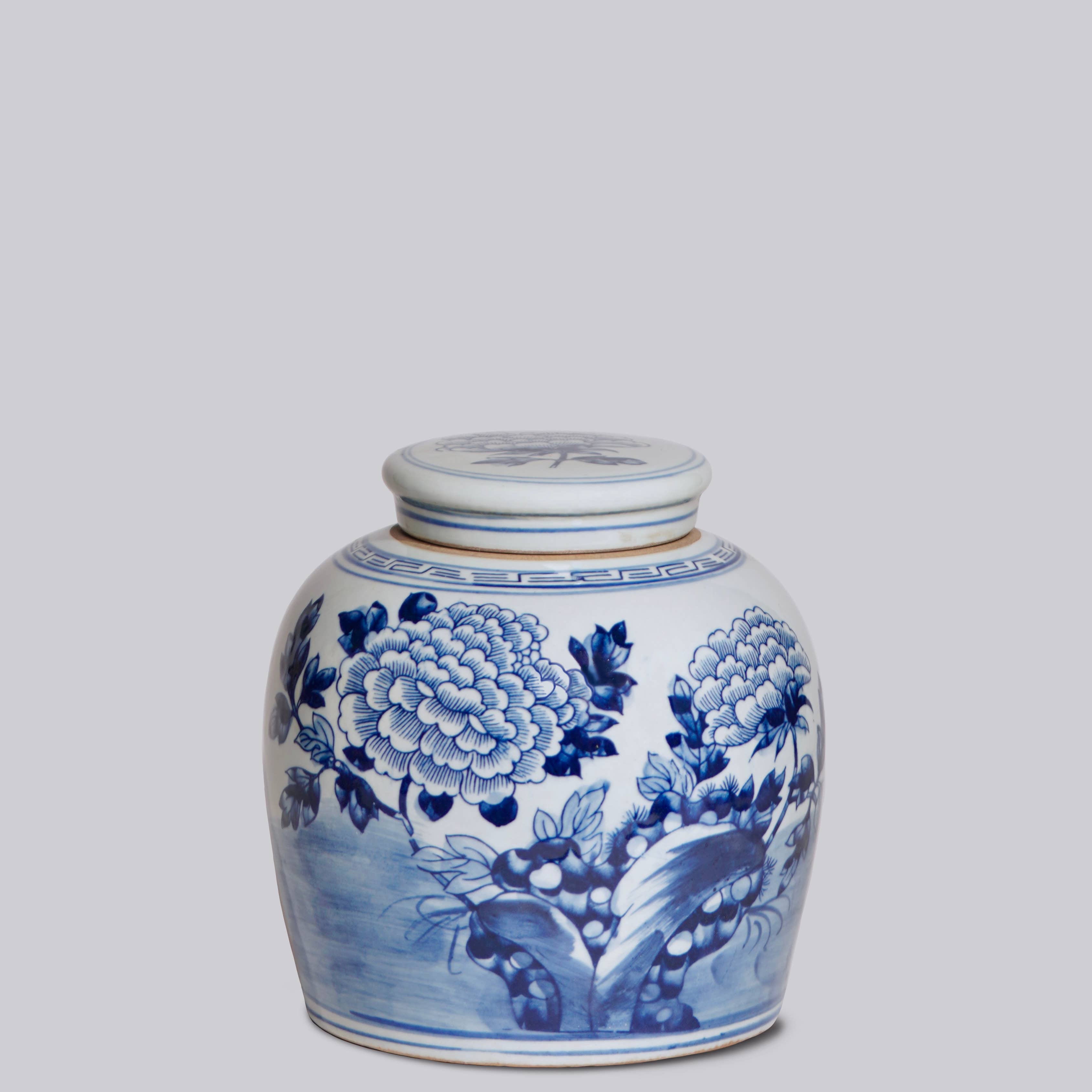 Peony Blue and White Porcelain Jar