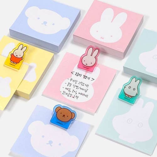 PINK Miffy illust Memo Note Pad with Characters Clip Set
