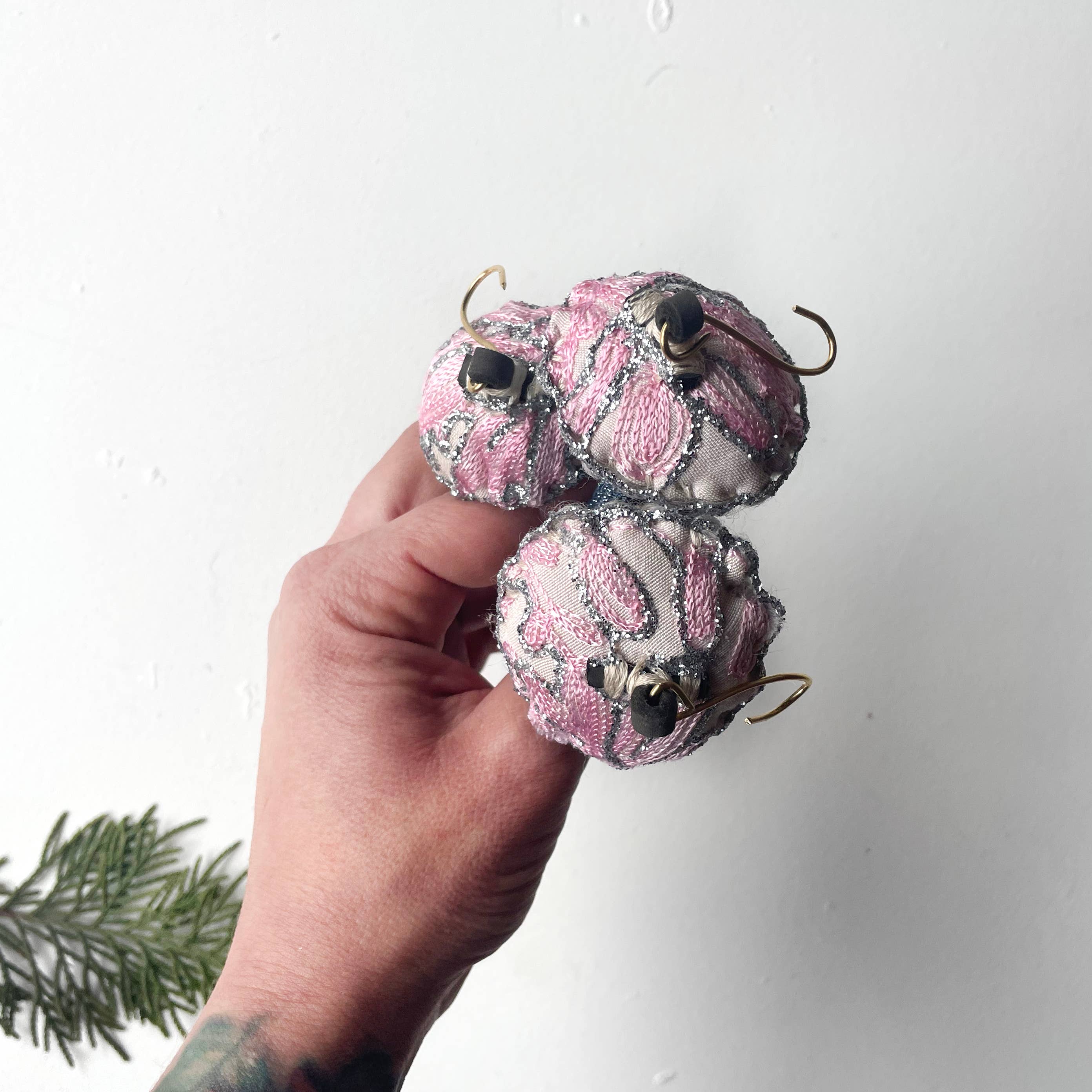 Mushroom Ornament - Pink Embroidery