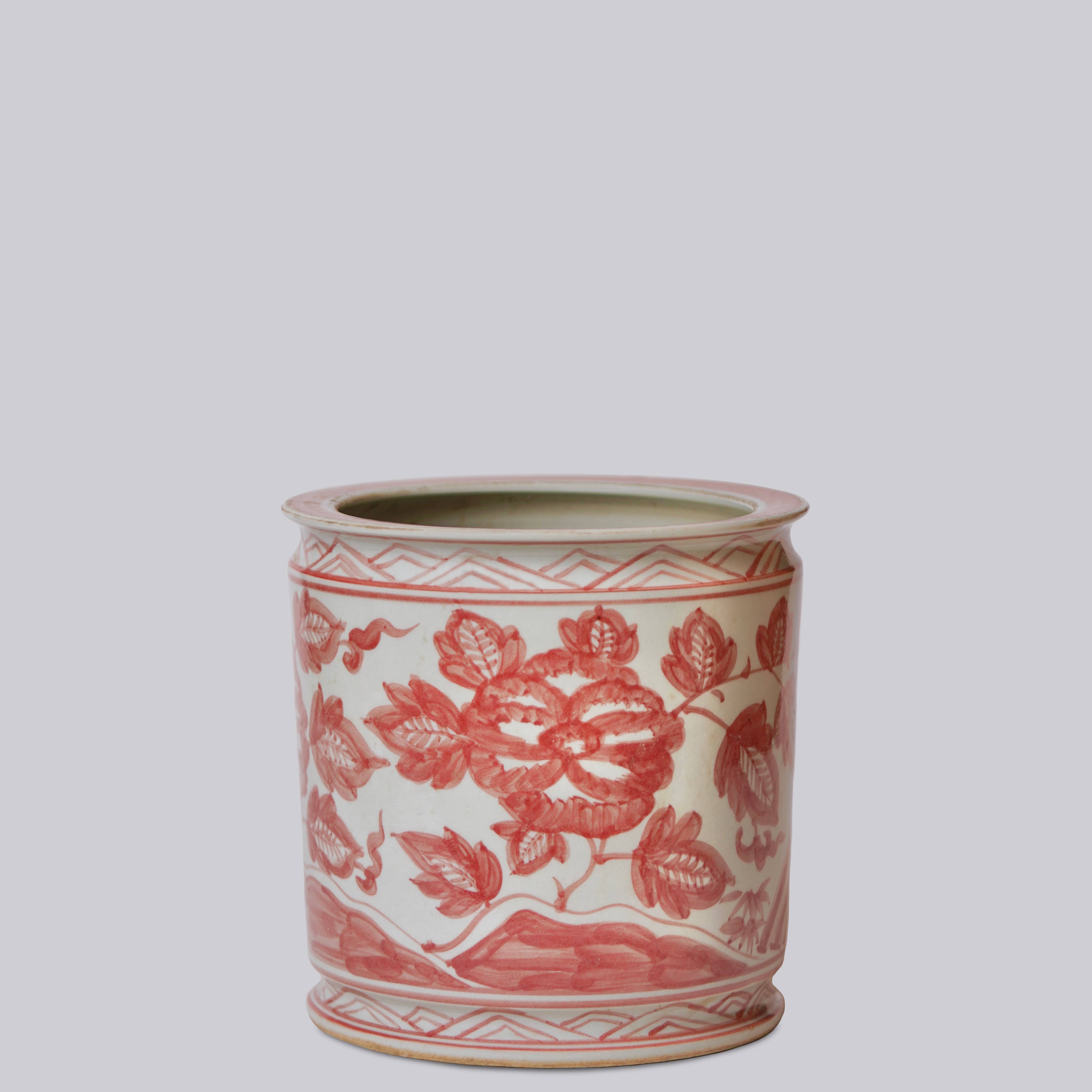 Dancing Crane Red and White Porcelain Cachepot