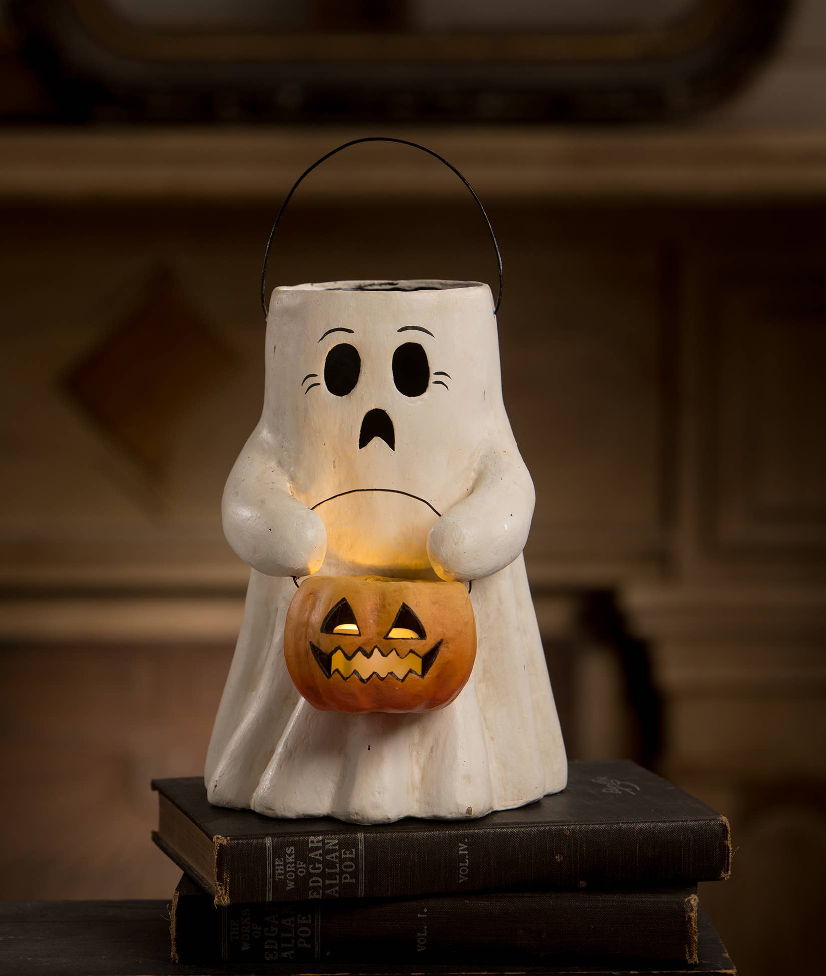 Scaredy Boo With Pumpkin Bucket Paper Mache