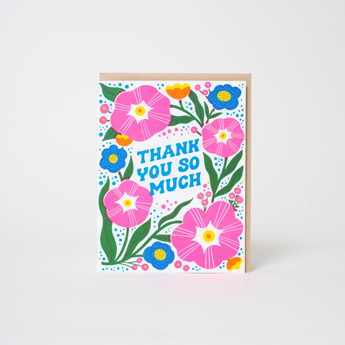 Thank You So Much Flowers Letterpress Greeting Card: Plastic sleeve