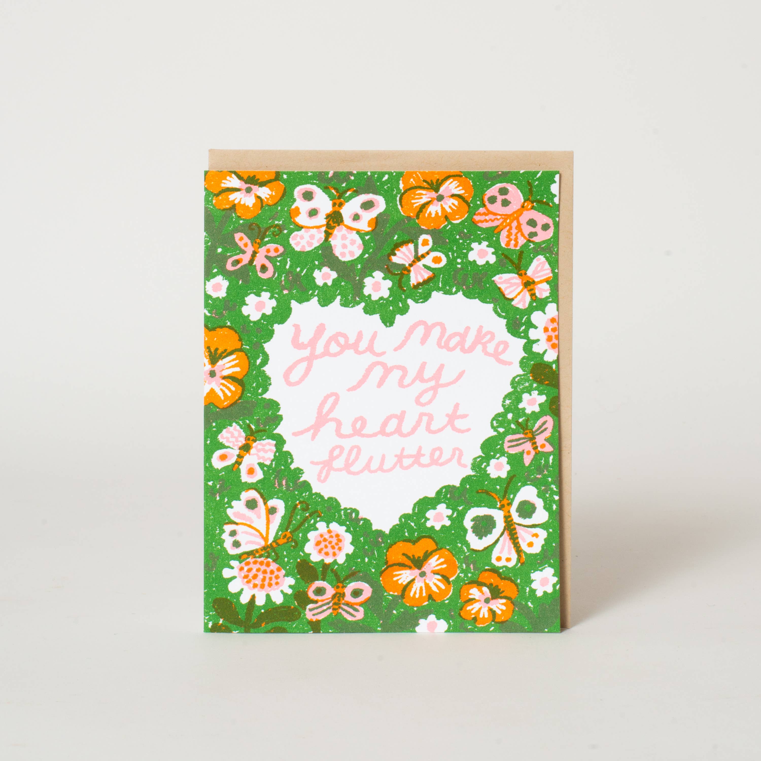 Butterfly Love Letterpress Greeting Card by Phoebe Wahl: Plastic sleeve