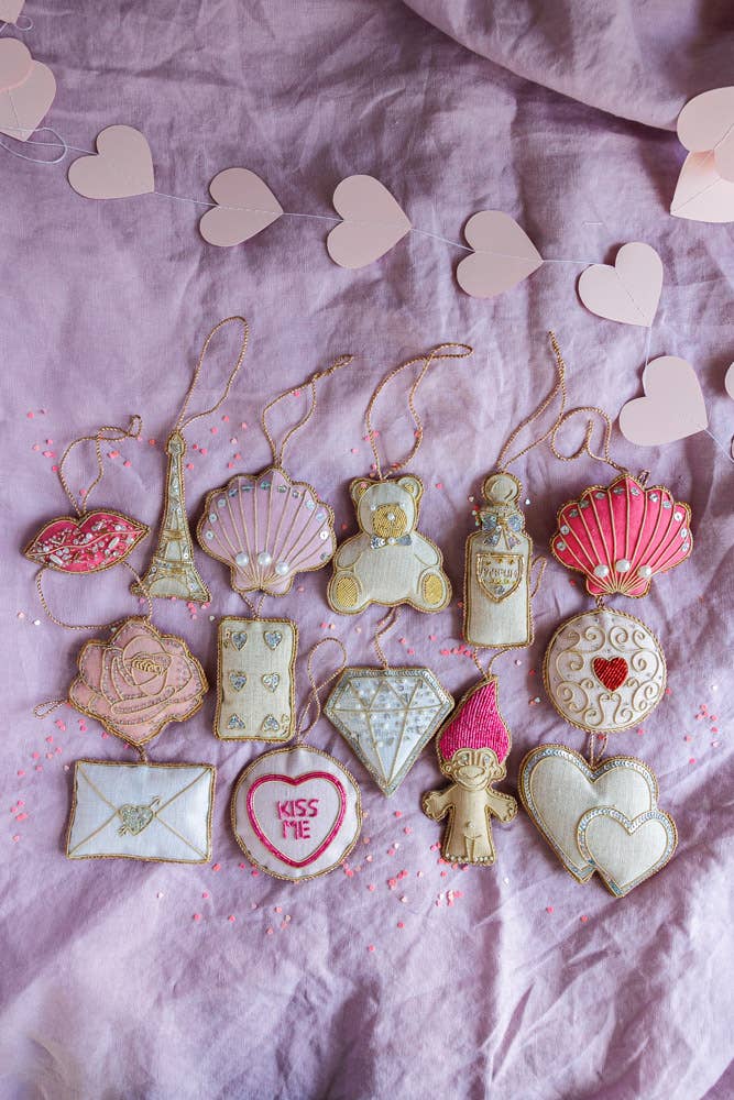Handmade Valentine's Day Playing Card in Irish Linen: Gold hearts