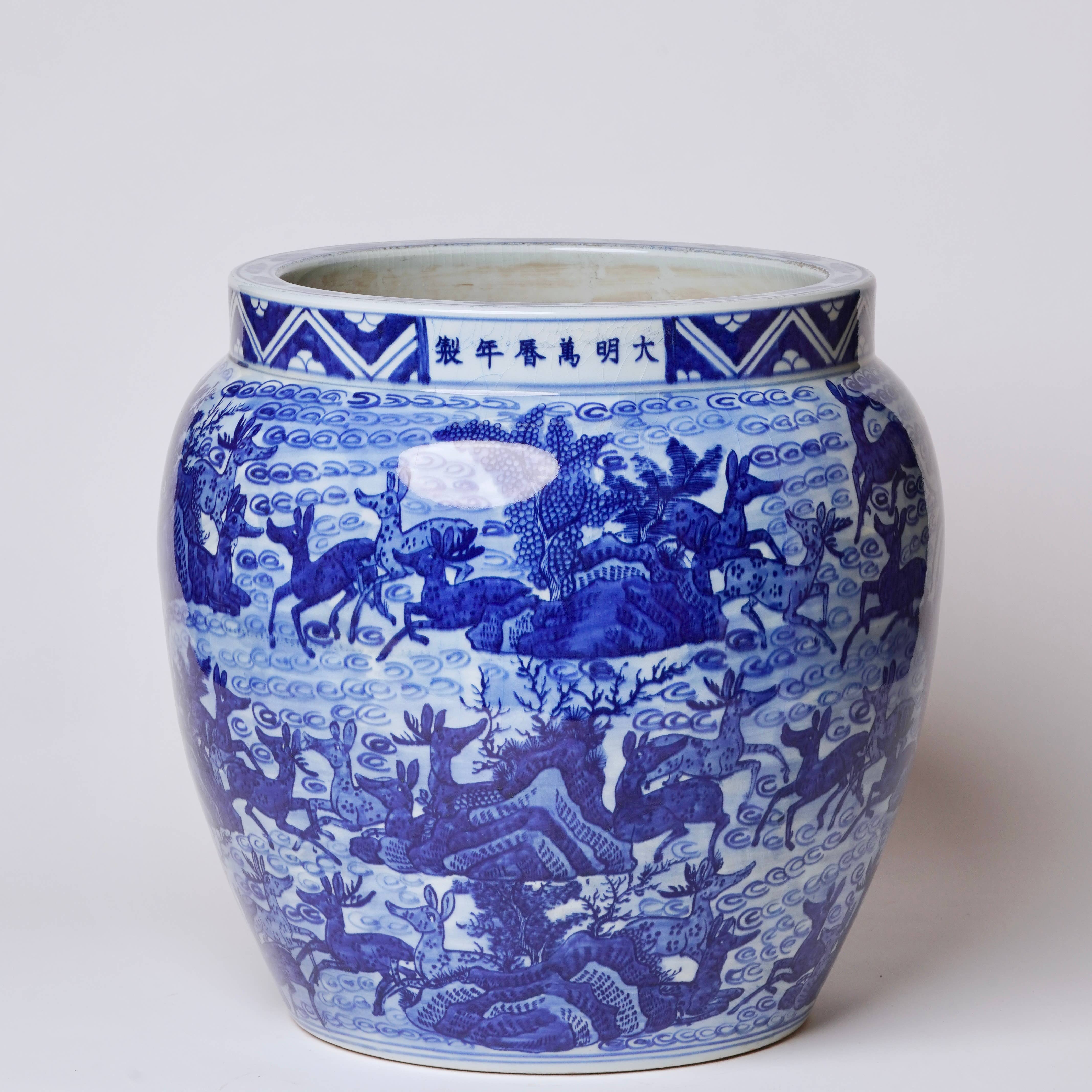 Blue and White Porcelain Deer Planter