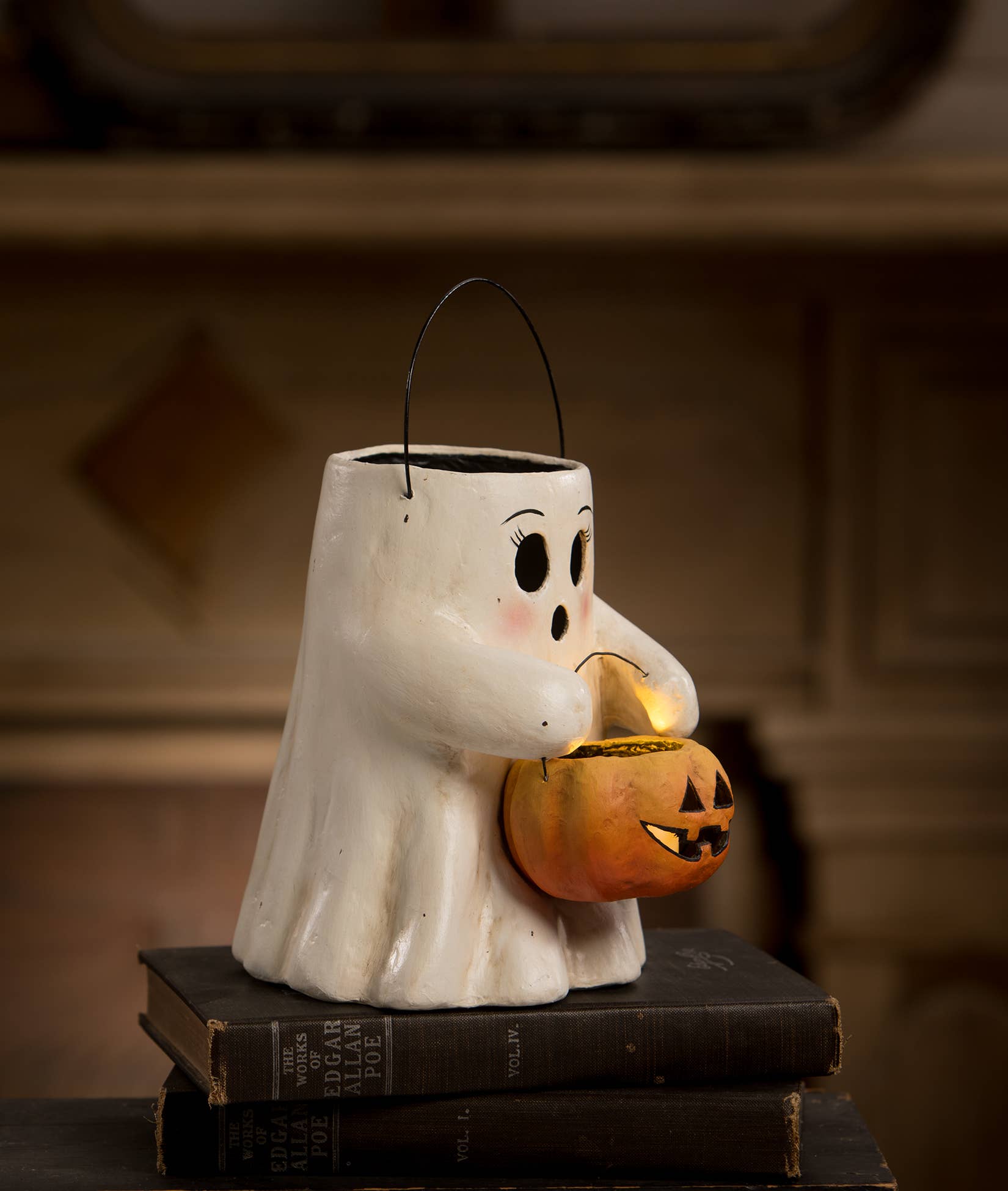 Sweet Boo With Pumpkin Bucket Paper Mache