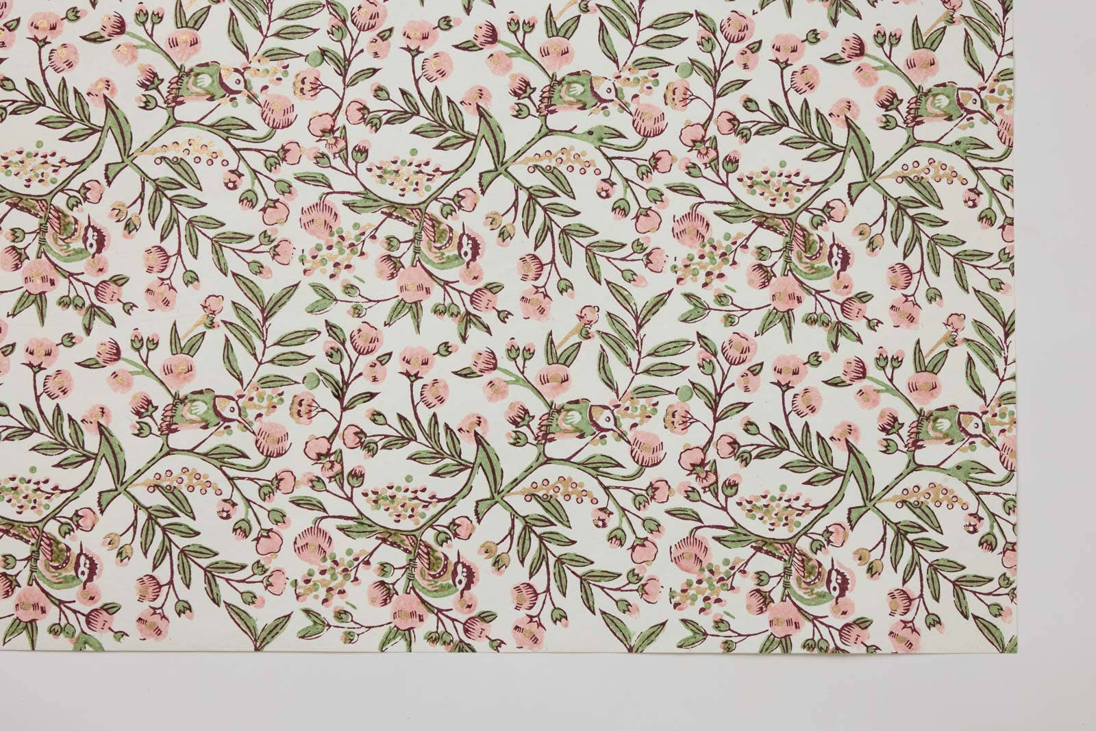 Block Printed Wrapping Paper Sheets - Songbird Blush