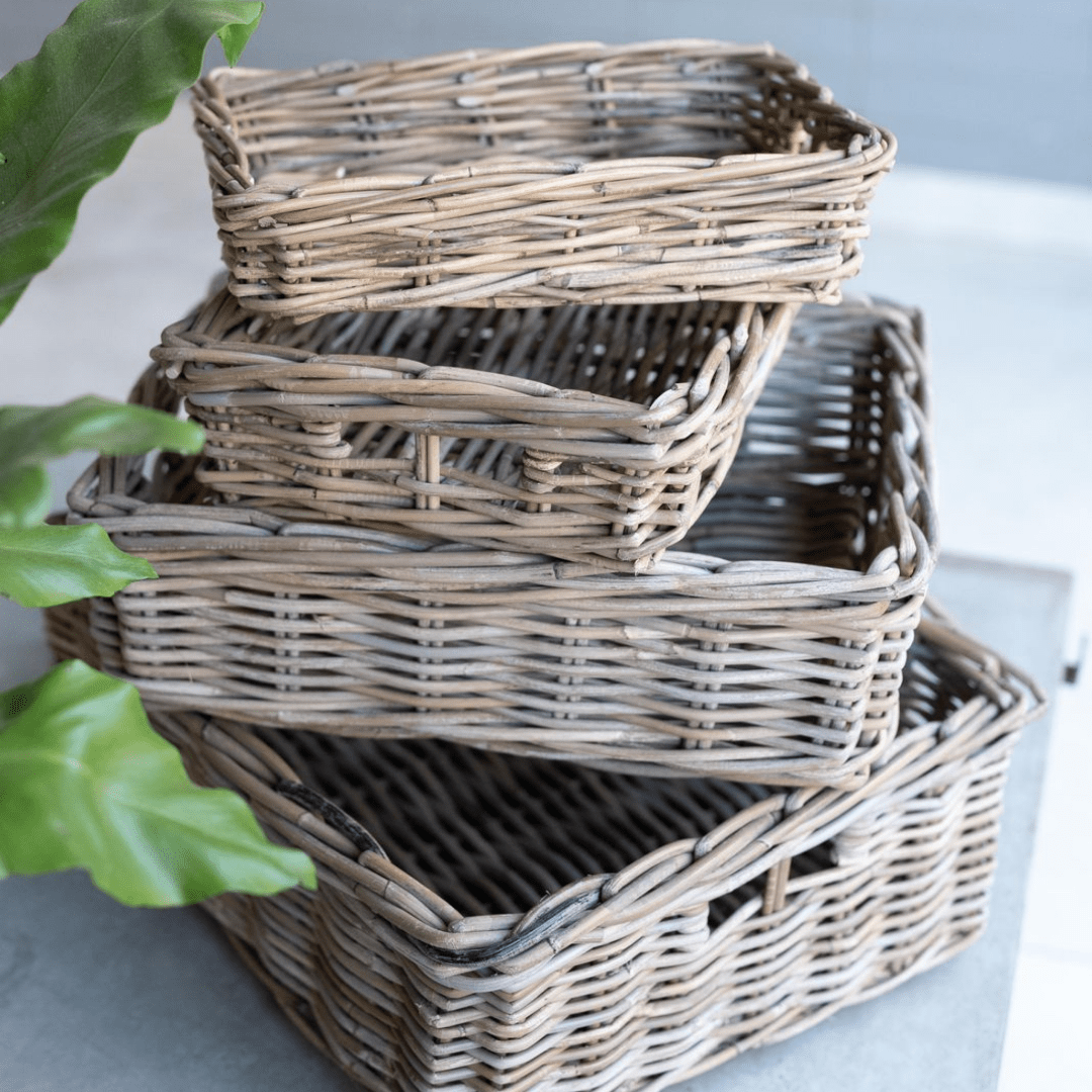 Rattan Rectangle Basket Tray: Medium - 5" H