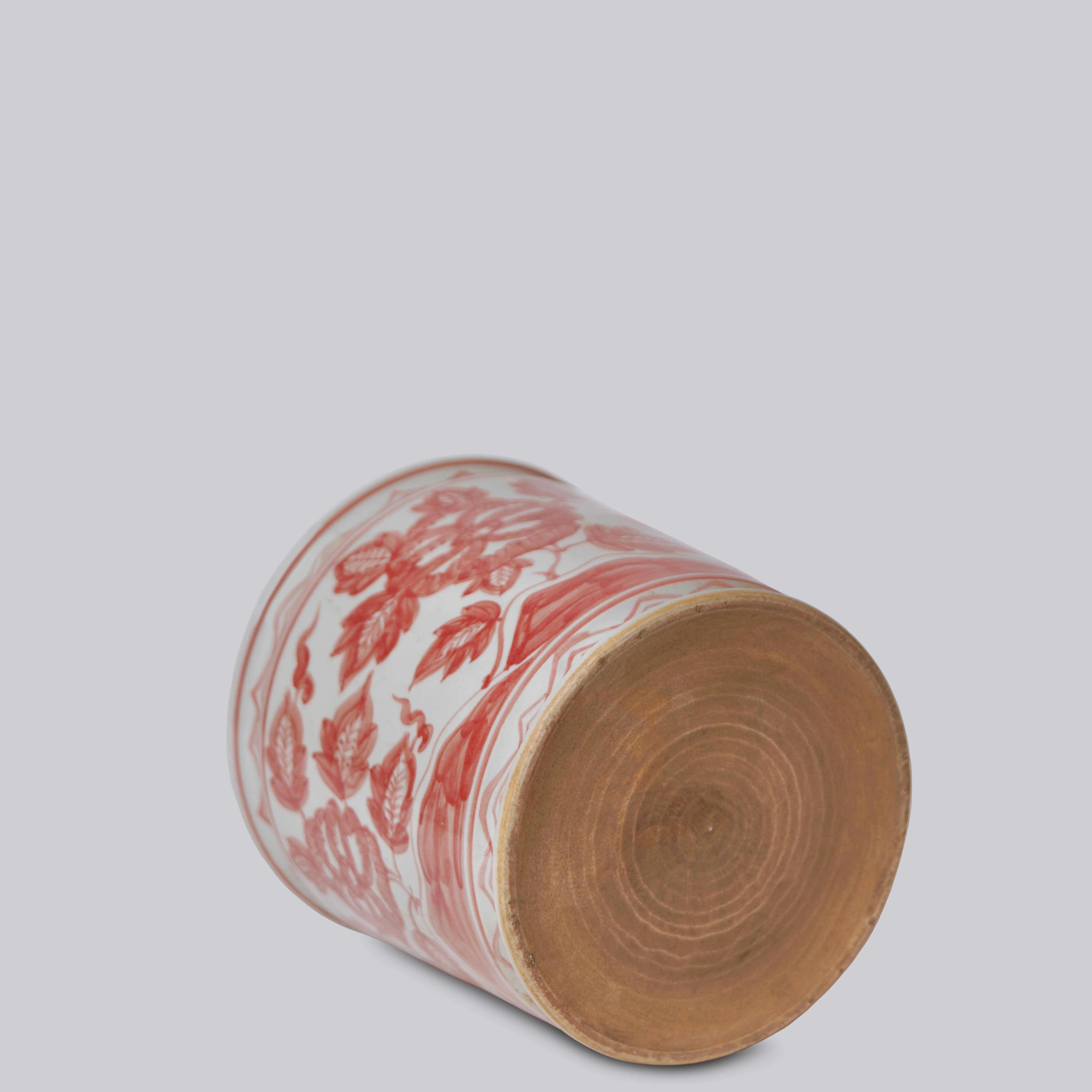 Dancing Crane Red and White Porcelain Cachepot