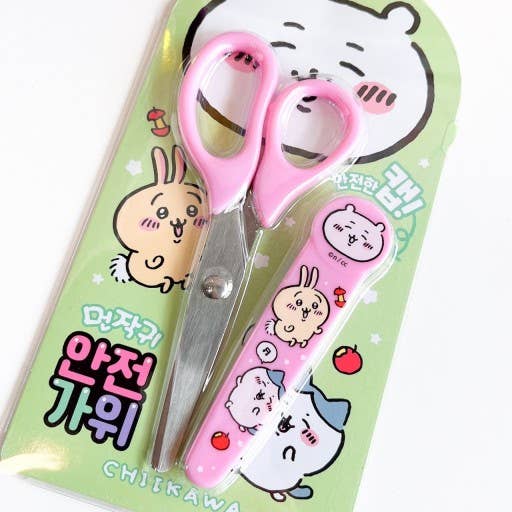 Chiikawa Scissors with Safety Cover Cap - Pink