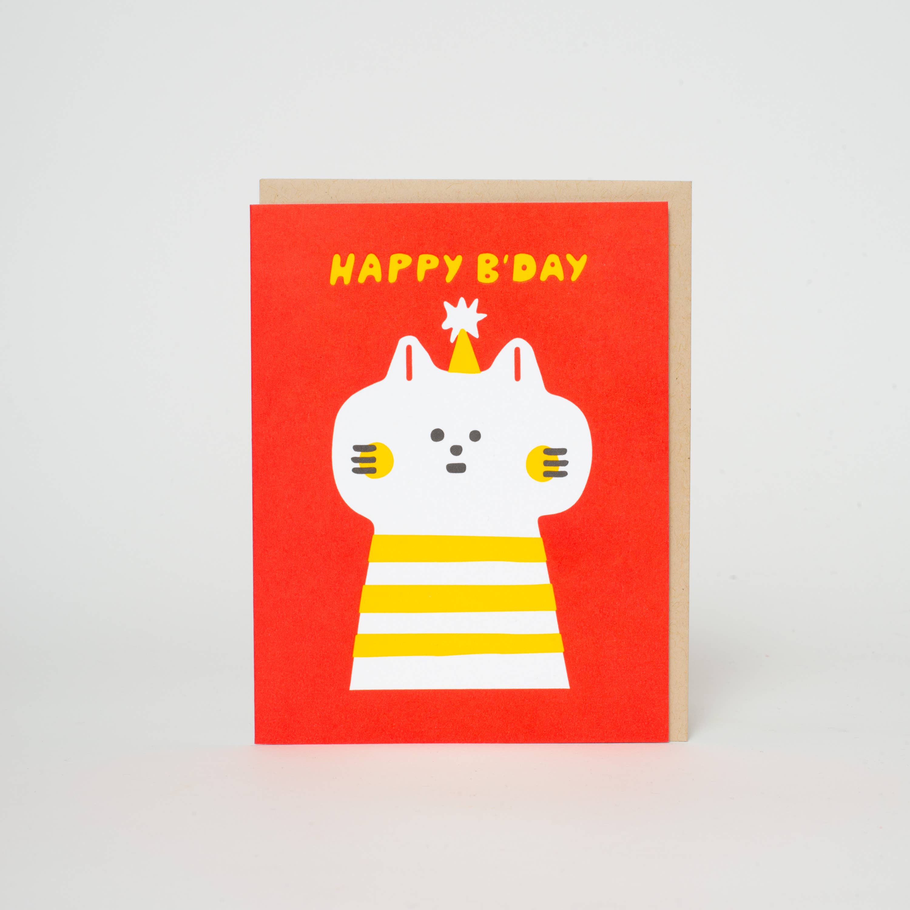Birthday Kitty Letterpress Greeting Card by Suzy Ultman: Plastic sleeve