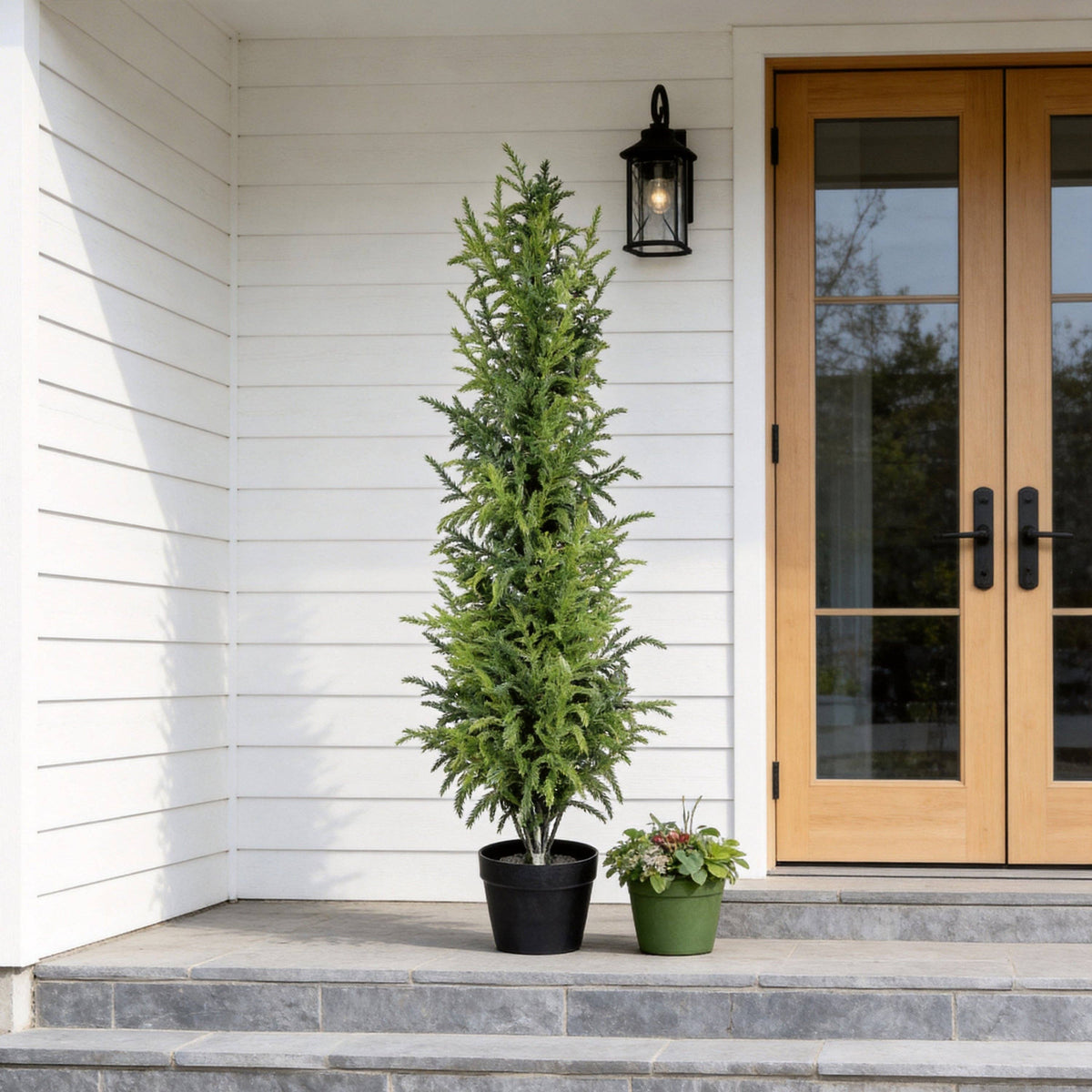 Artificial Pine Tree in Black Pot, 4- or 5-Foot, Single or Set of 2: 4' / 1pc/set