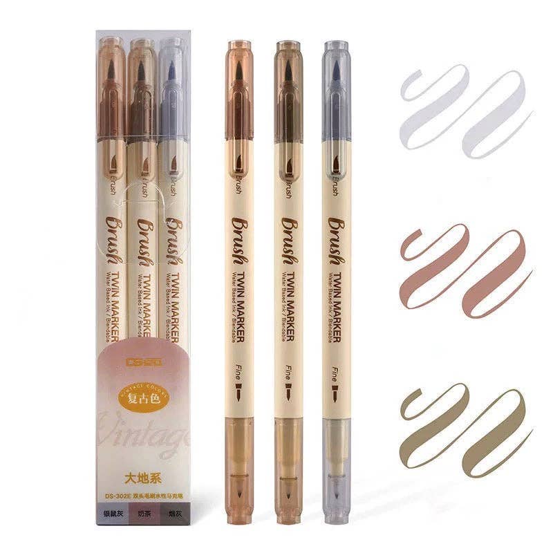 Brush Twin Marker Pen Set|Double-Side Pen set|Calligraphy Pen| Hand Lettering: Brown set