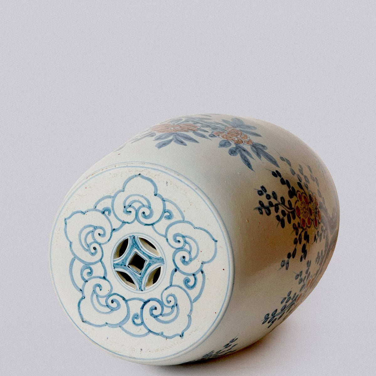 Red and Blue Porcelain Bird and Flower Garden Seat