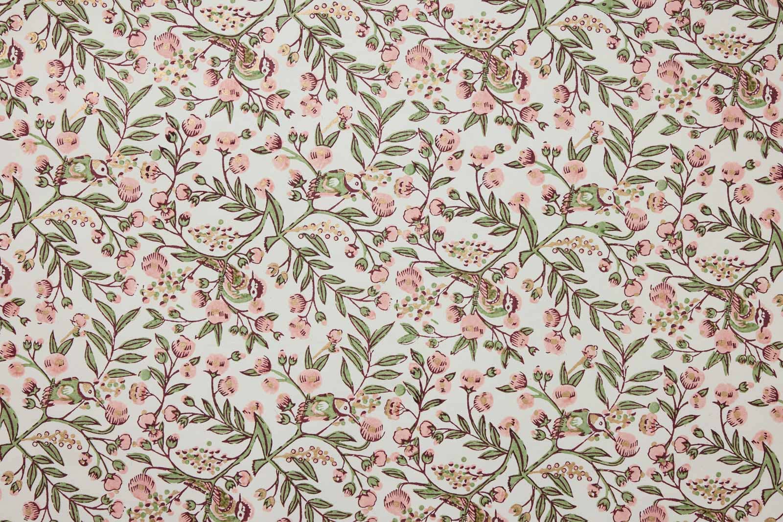 Block Printed Wrapping Paper Sheets - Songbird Blush