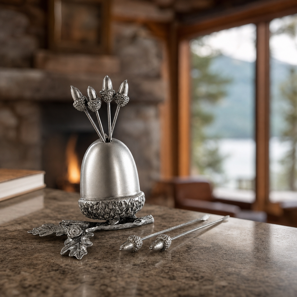 Pewter Acorn Cheese Pick Set