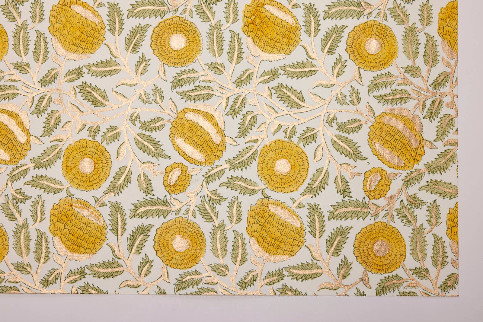 Block Printed Wrapping Paper Sheets -Marigold Glitz Sunshine