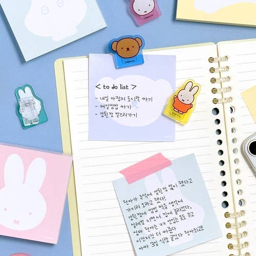 PINK Miffy illust Memo Note Pad with Characters Clip Set