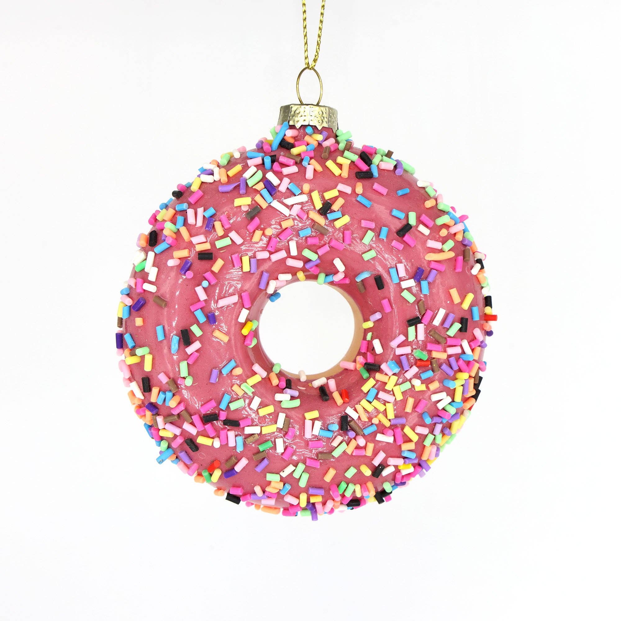 Christmas Ornaments Glass Handmade Pink Sprinkles Donut