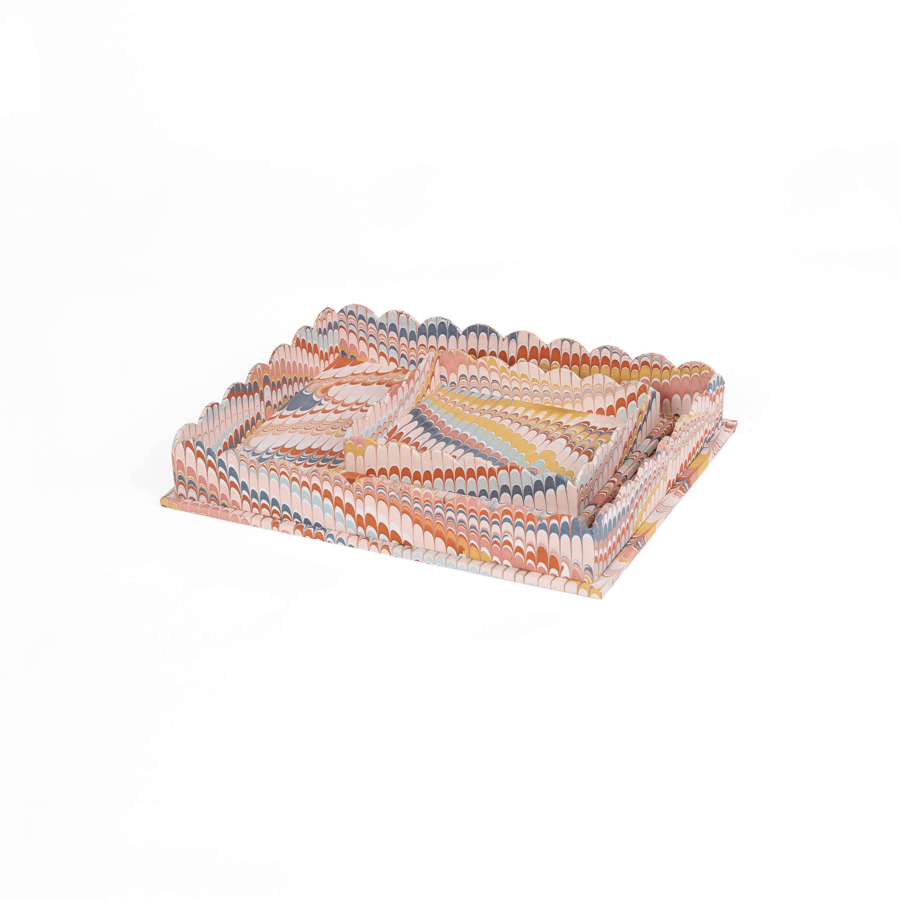 MARBLED SCALLOPED DESK TRAY SET  - TWILIGHT MOUNTAIN