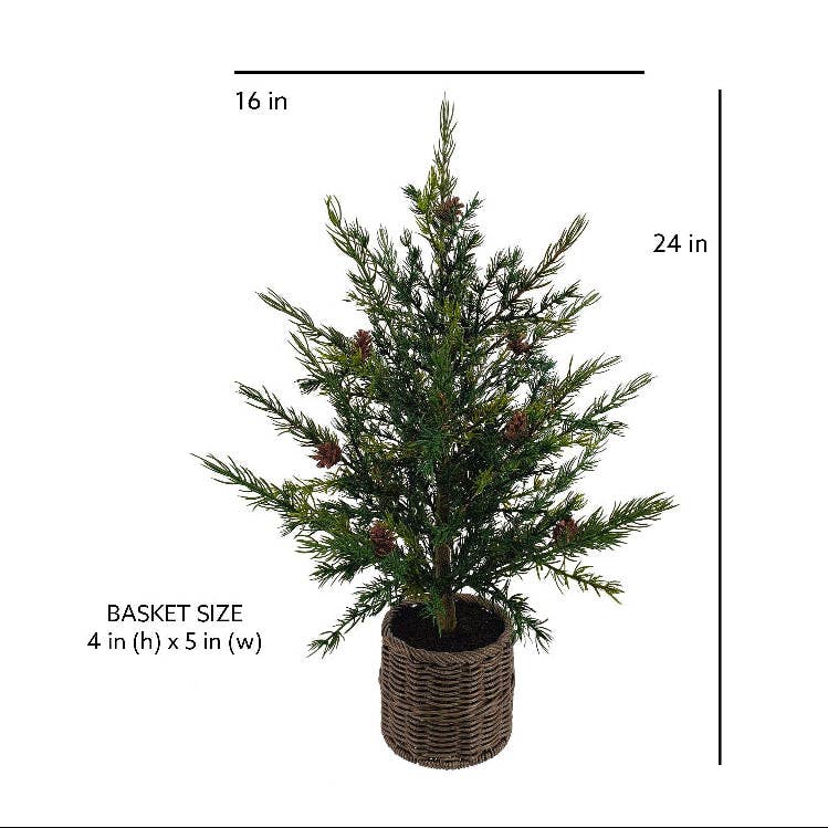 Holiday Faux Pine Tree Set of 2, Basket, 2 ft
