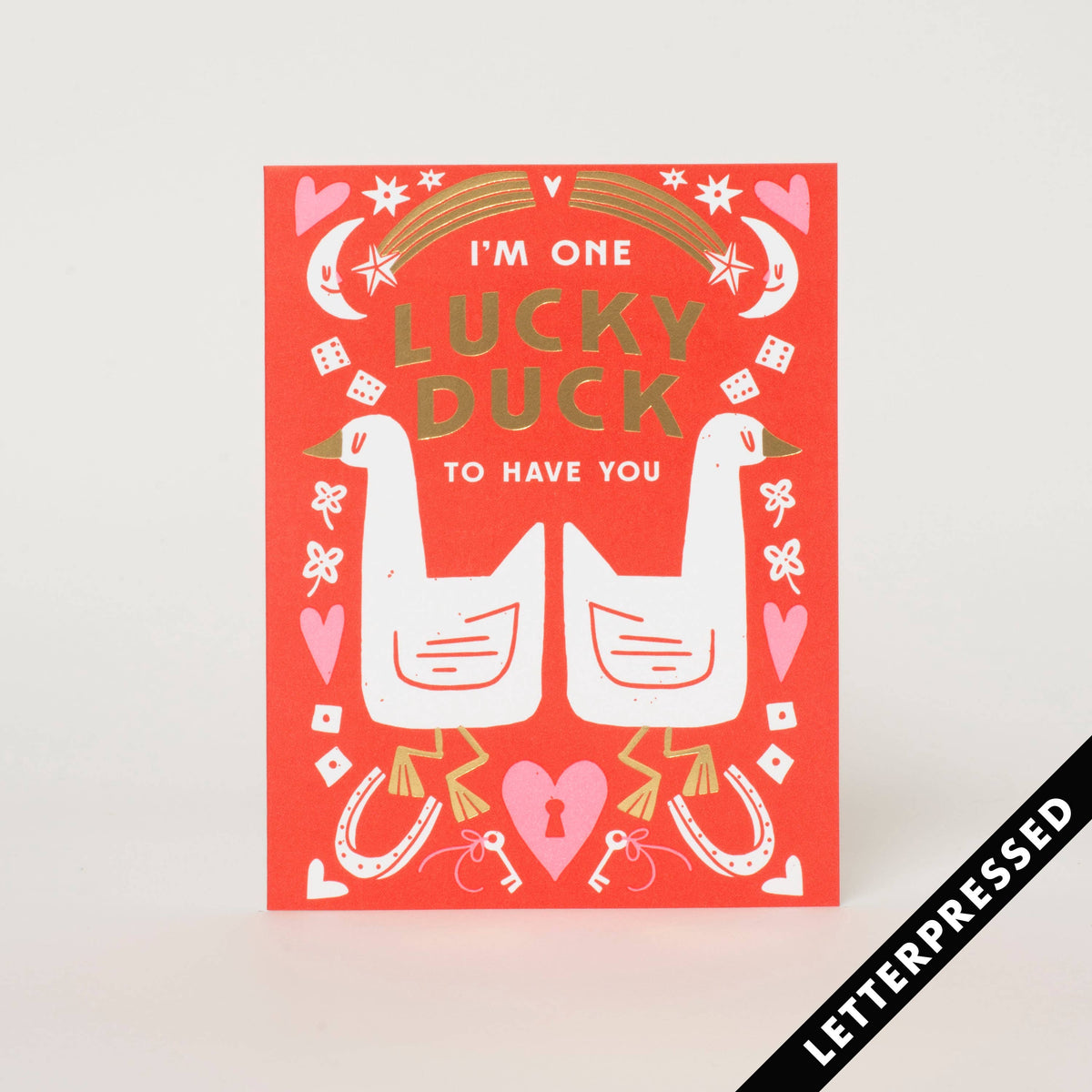 Lucky Duck Love Letterpress Greeting Card by Hello!Lucky: Plastic sleeve