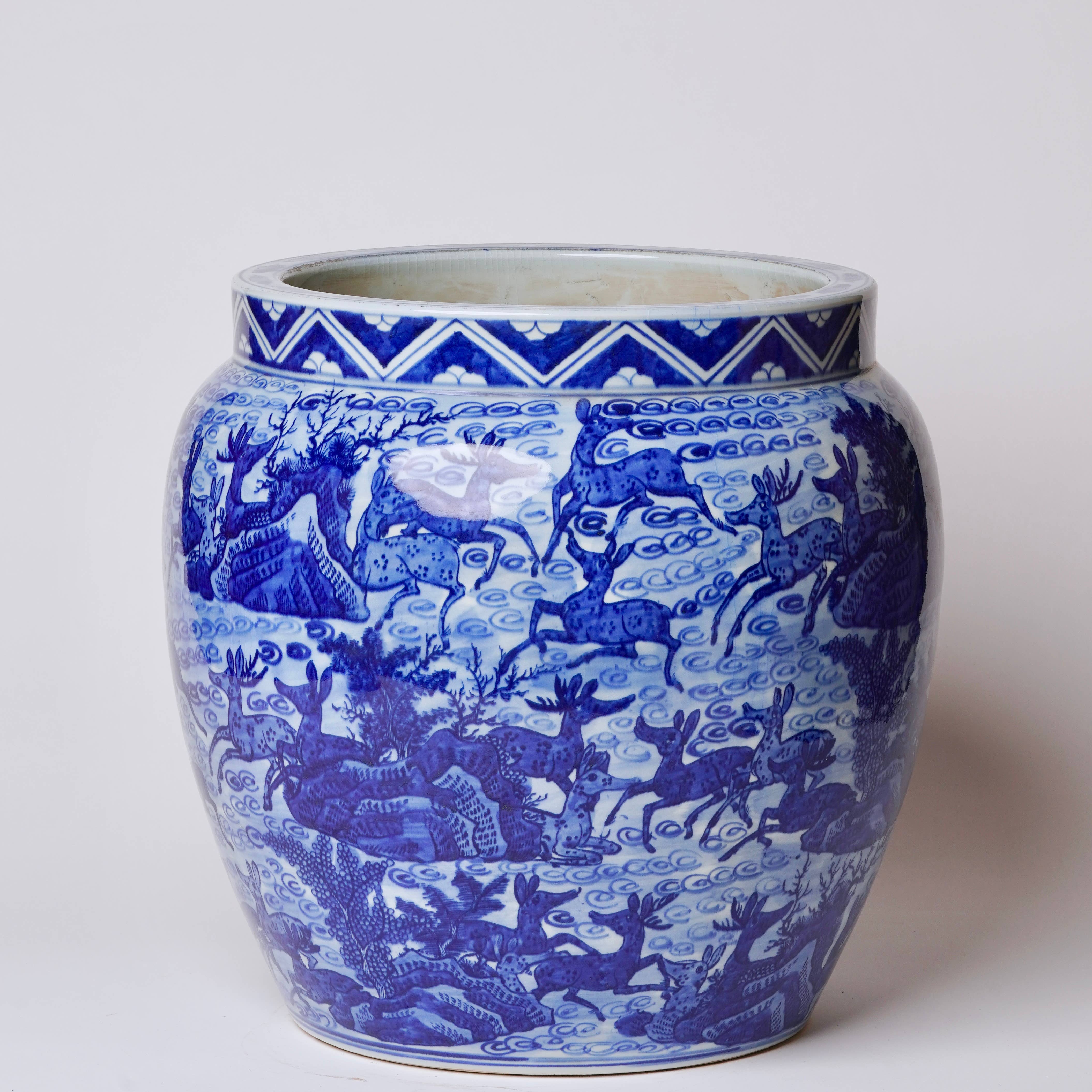 Blue and White Porcelain Deer Planter