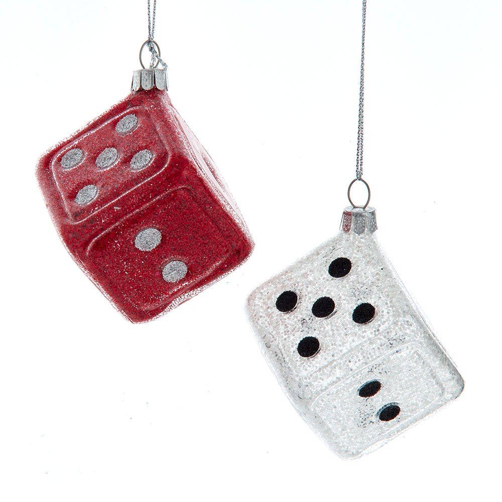 Red and White glass Dice Ornament Set