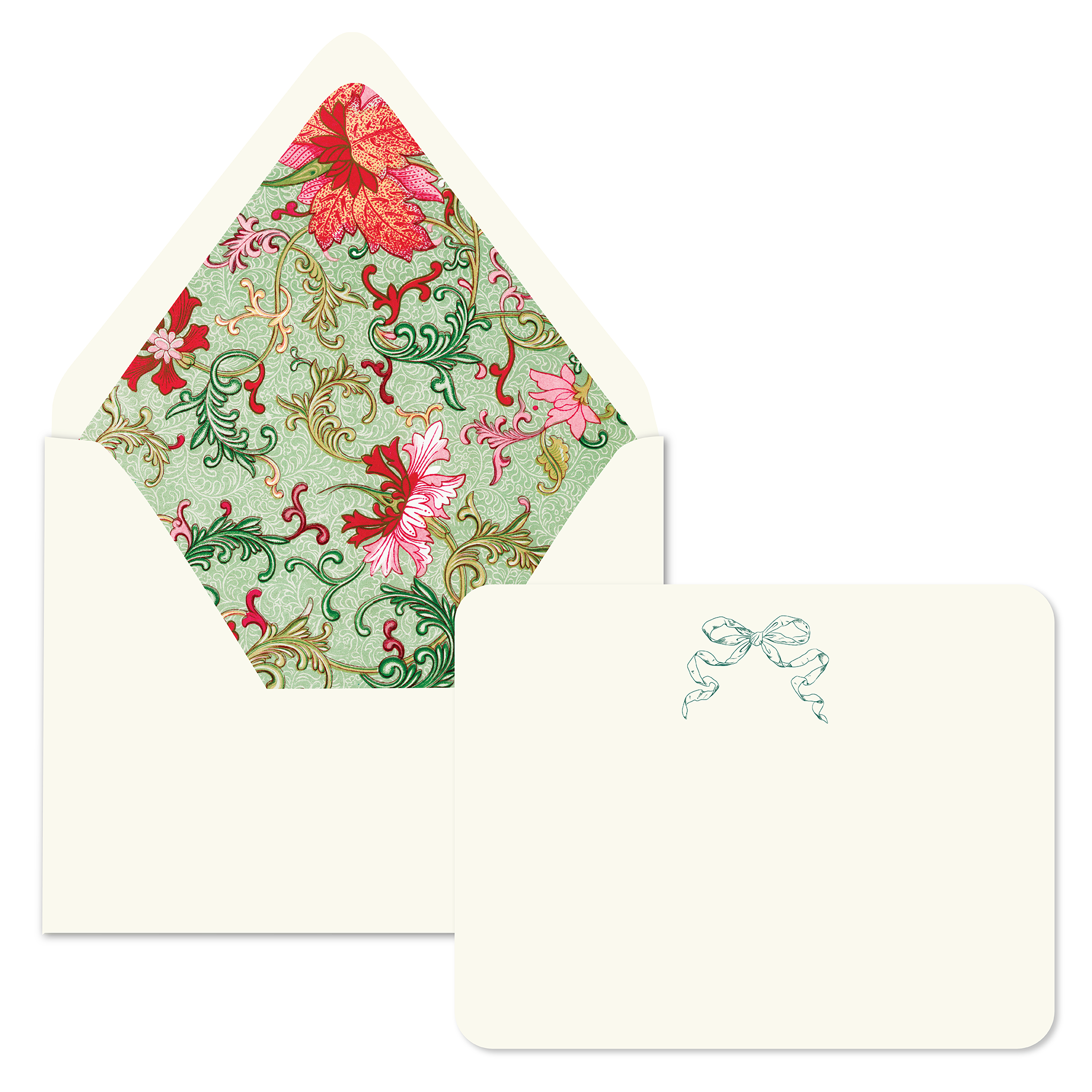 Foil Stamped Stationery Set - Metallic Green Bow