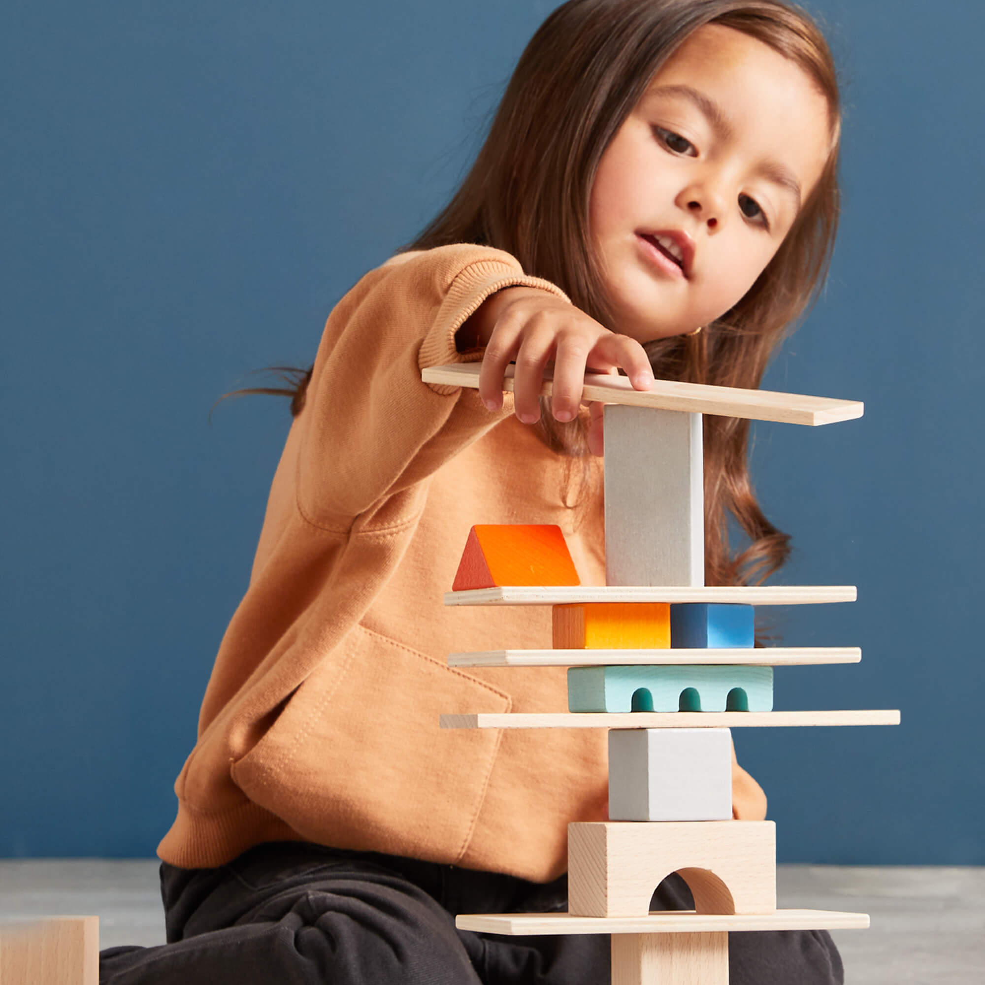 Colored Wooden Building Blocks - 85 Piece Set