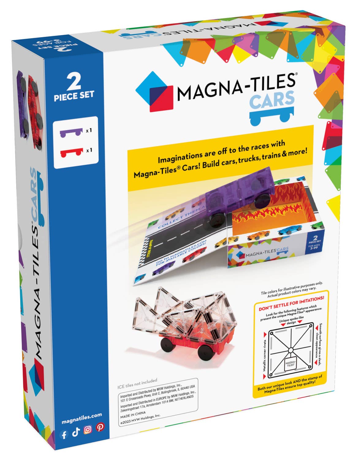 Magna-Tiles Cars 2-Piece Expansion Set: Green & Yellow