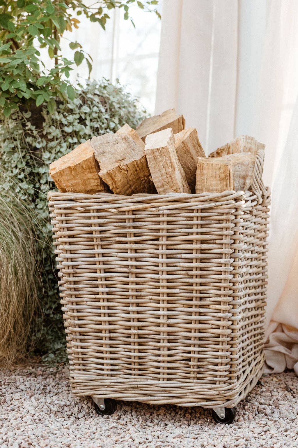 Rattan Square Storage Basket on Wheels: Medium - 19" H