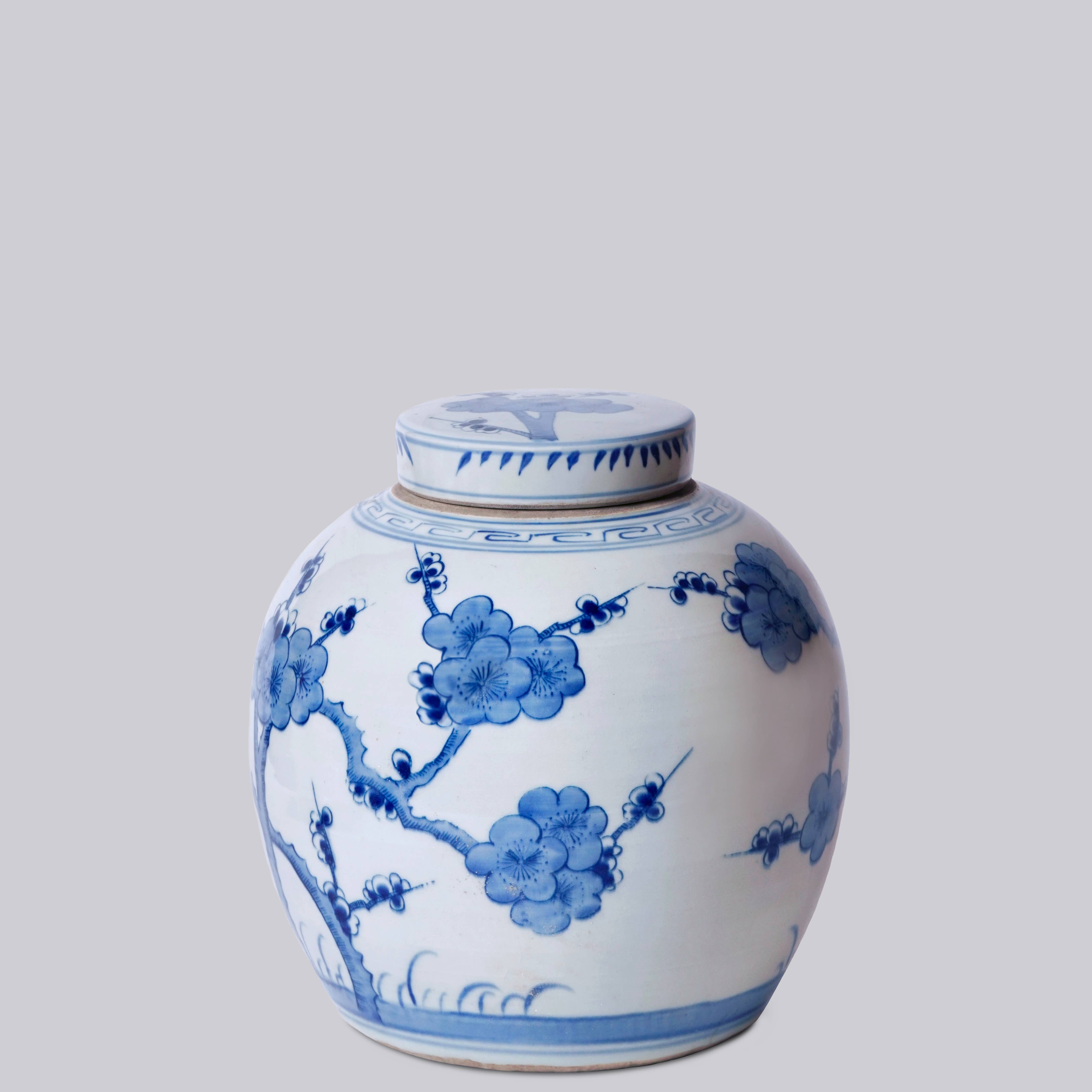 Blue and White Porcelain Cherry Blossom Round Storage Jar - POS