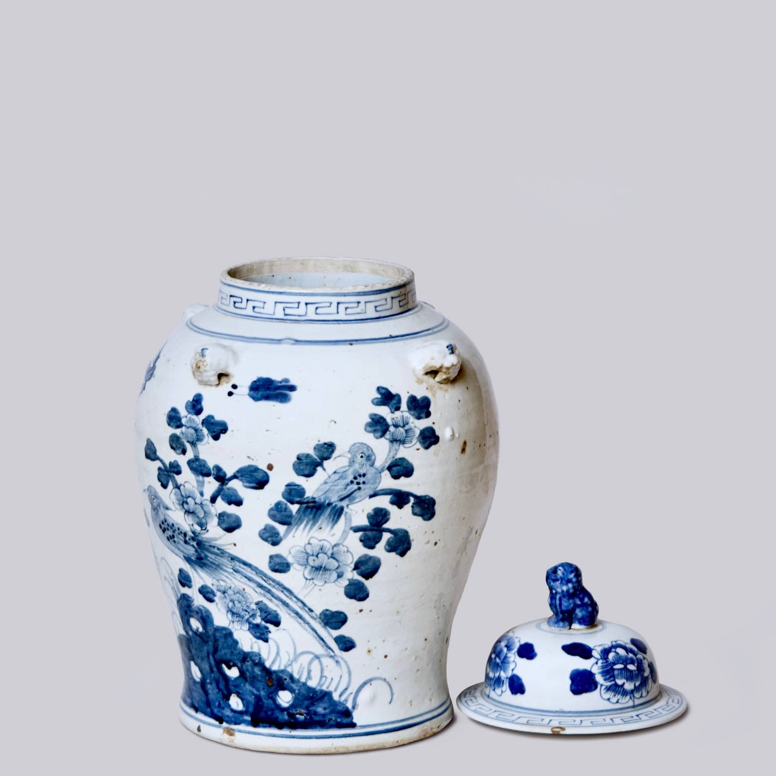 Bird and Flower Blue and White Porcelain Temple Jar