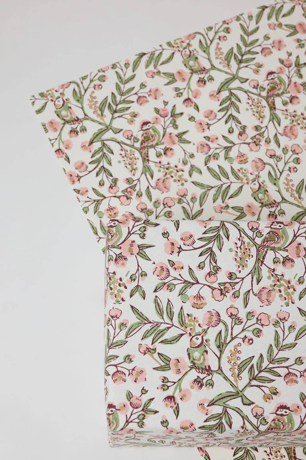 Block Printed Wrapping Paper Sheets - Songbird Blush